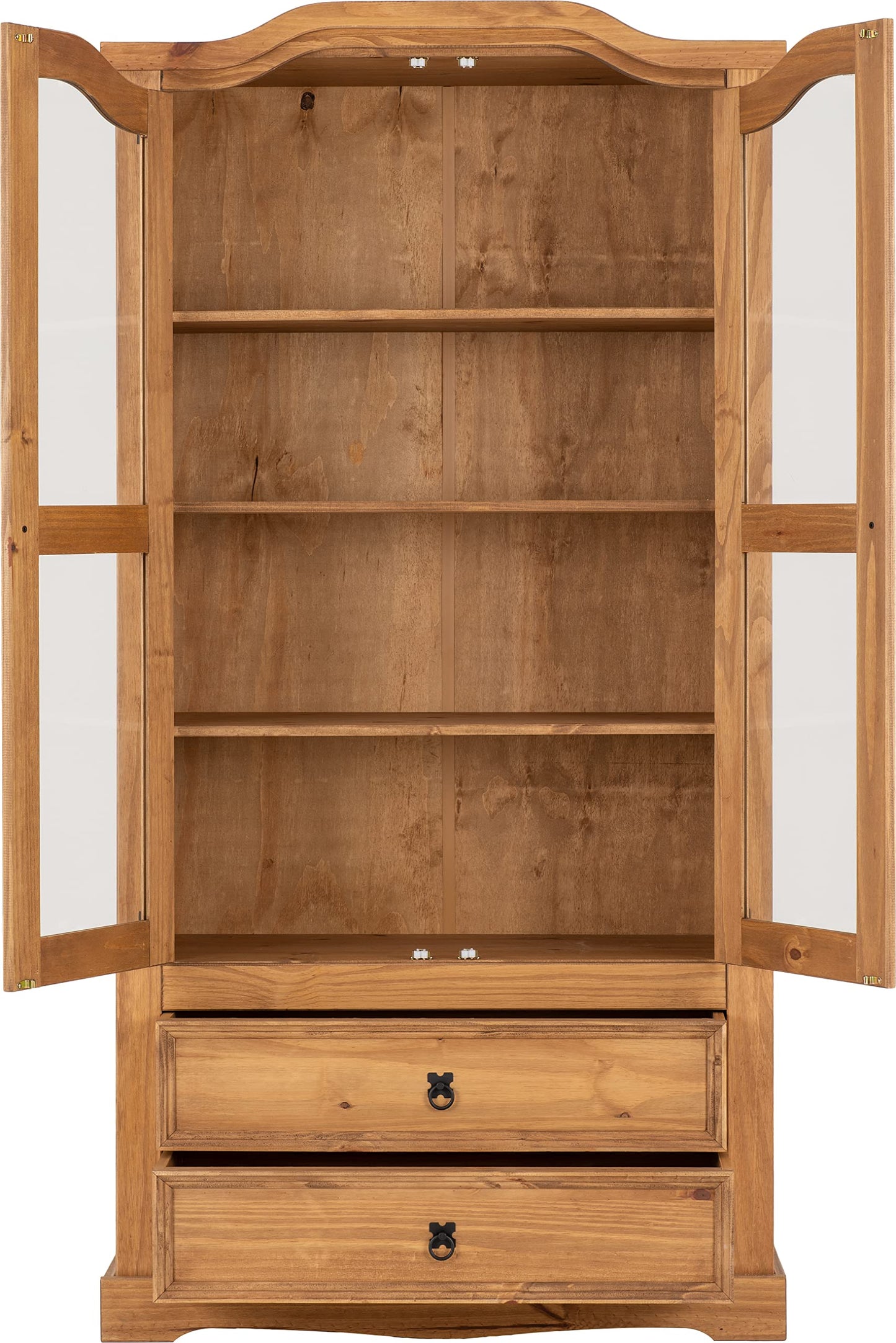 Seconique Corona 2 Door 2 Drawer Glass Display Unit,Distressed Waxed Pine