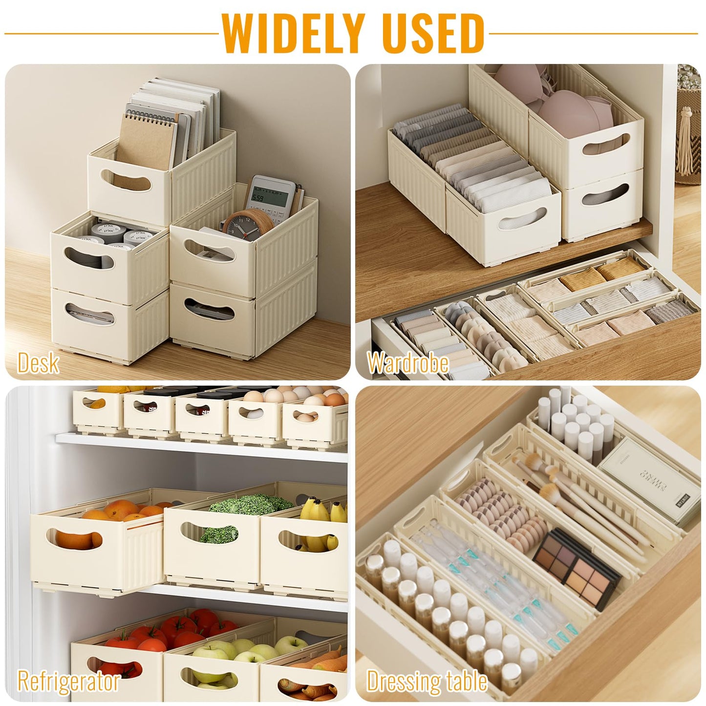 ZLLkeji Plastic Storage Baskets adjustable Cupboard Organizer Basket Storage Bin for Kitchen, Cupboard, Office, Bathroom