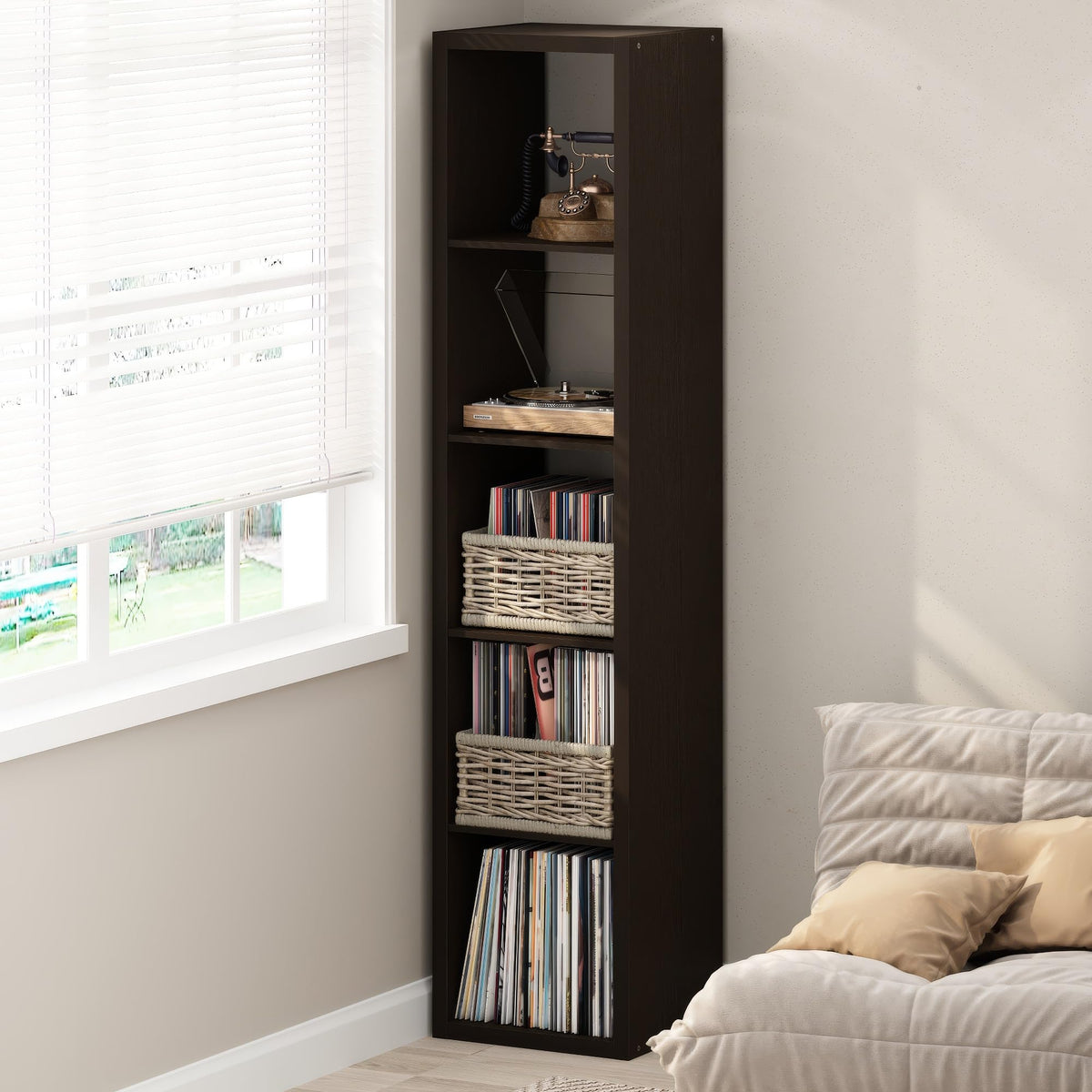 Furinno CUBICLE Record Player Stand with Vinyl Storage, 5-Cube 3 cm Extra Thick Vinyl Record Storage