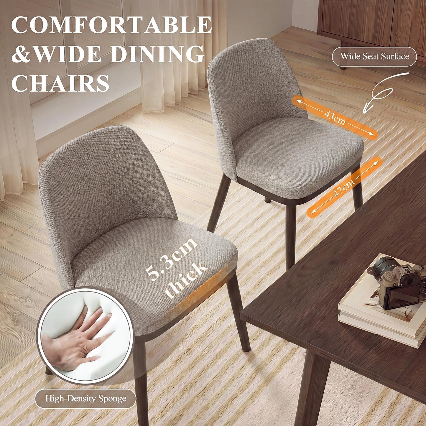 MALOL Thick Wood-base Dining Chairs Set of 4, Upholstered Kitchen Chairs with Solid Wood Legs and Thick Seat Cushion