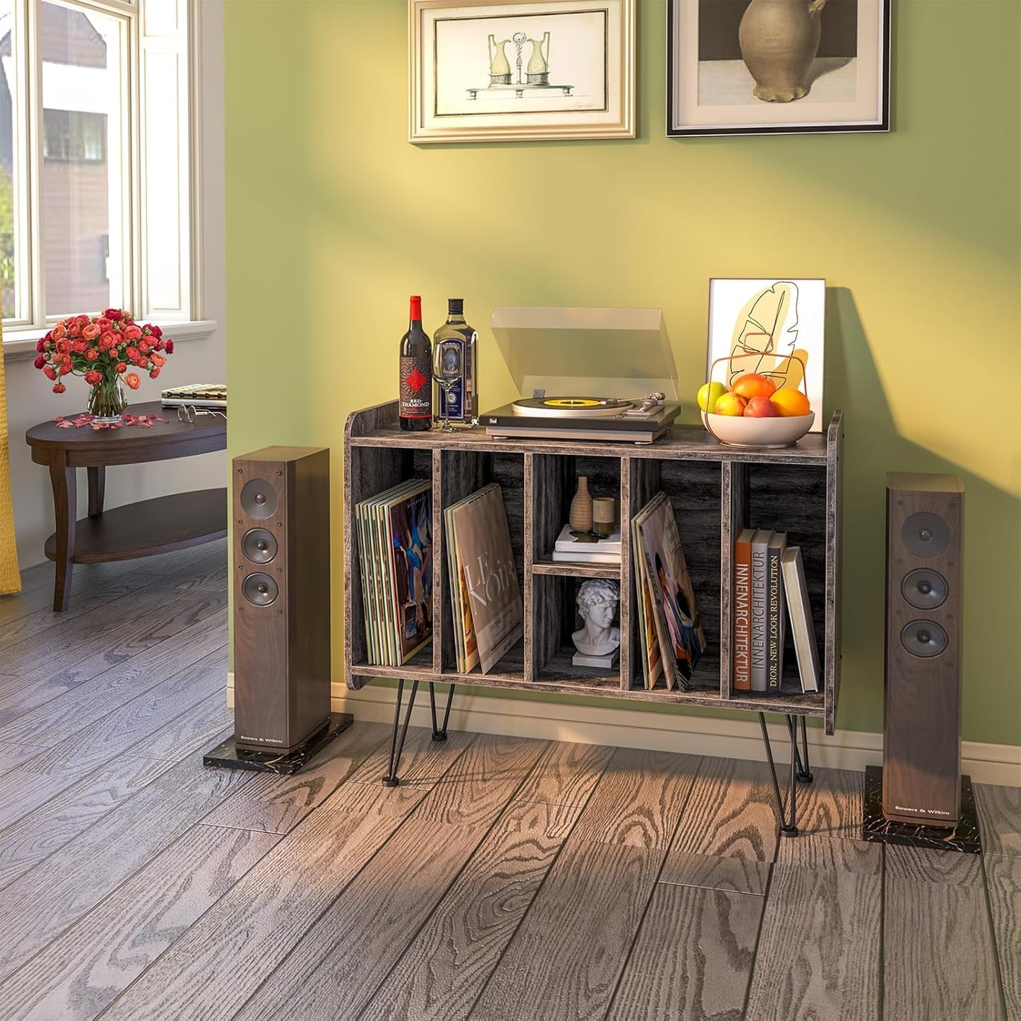 Huhote Record Player Stand, VinylRecord Storage 3 Tier End Table, Turntable Stand for Vinyl Player, RecordPlayer Table Up to 200 Albums