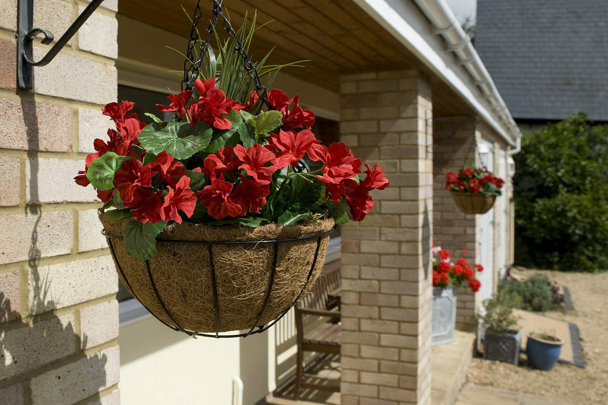 GreenBrokers 2X Artficial Round Coir Hanging Baskets with Pink Geraniums (Set of 2), 52cms