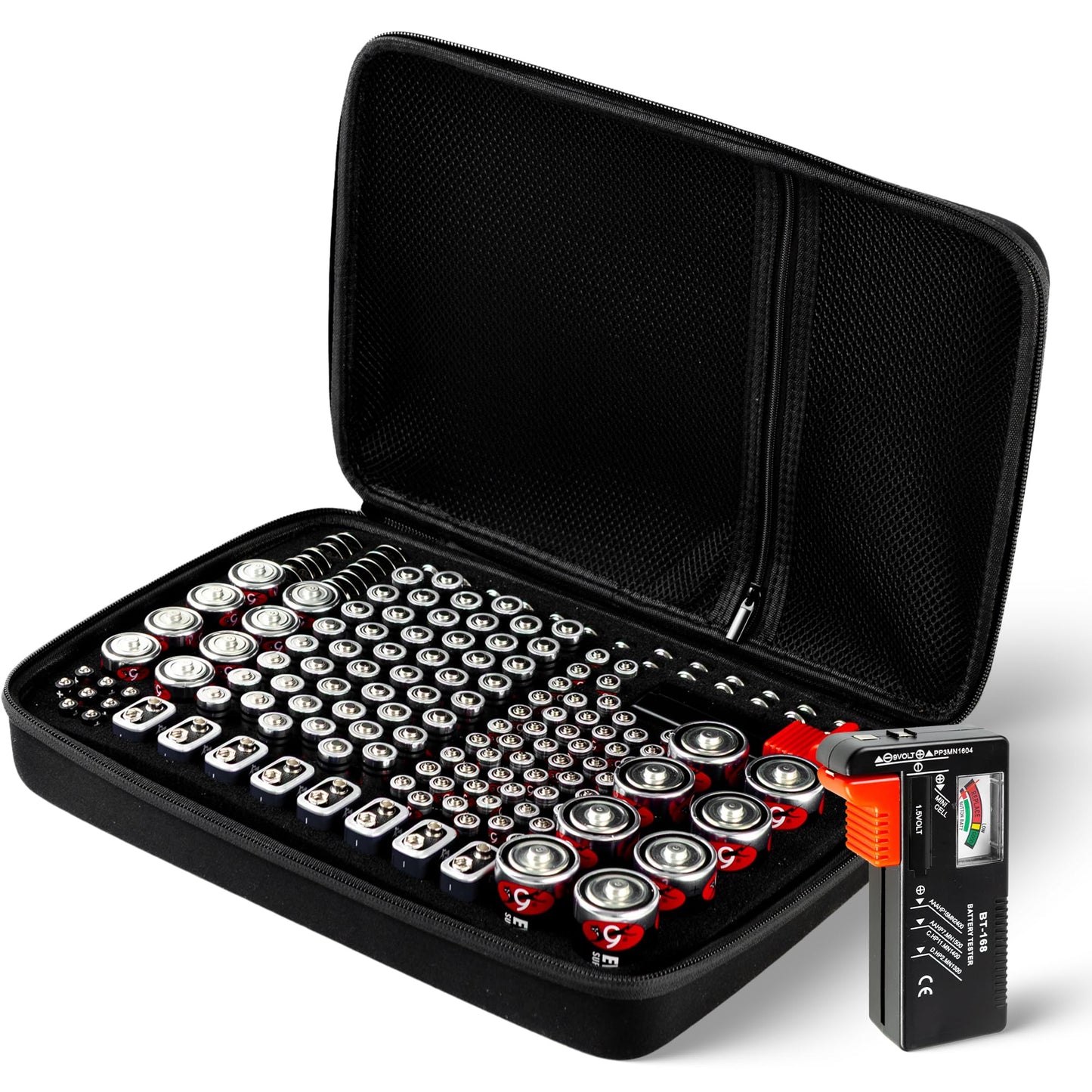BattBox 166 Battery Case with Battery Tester, Water Resistant Cell Storage Organiser For AAAA, AAA, AA, 9V Flat, C, D and Button Batteries (Batteries