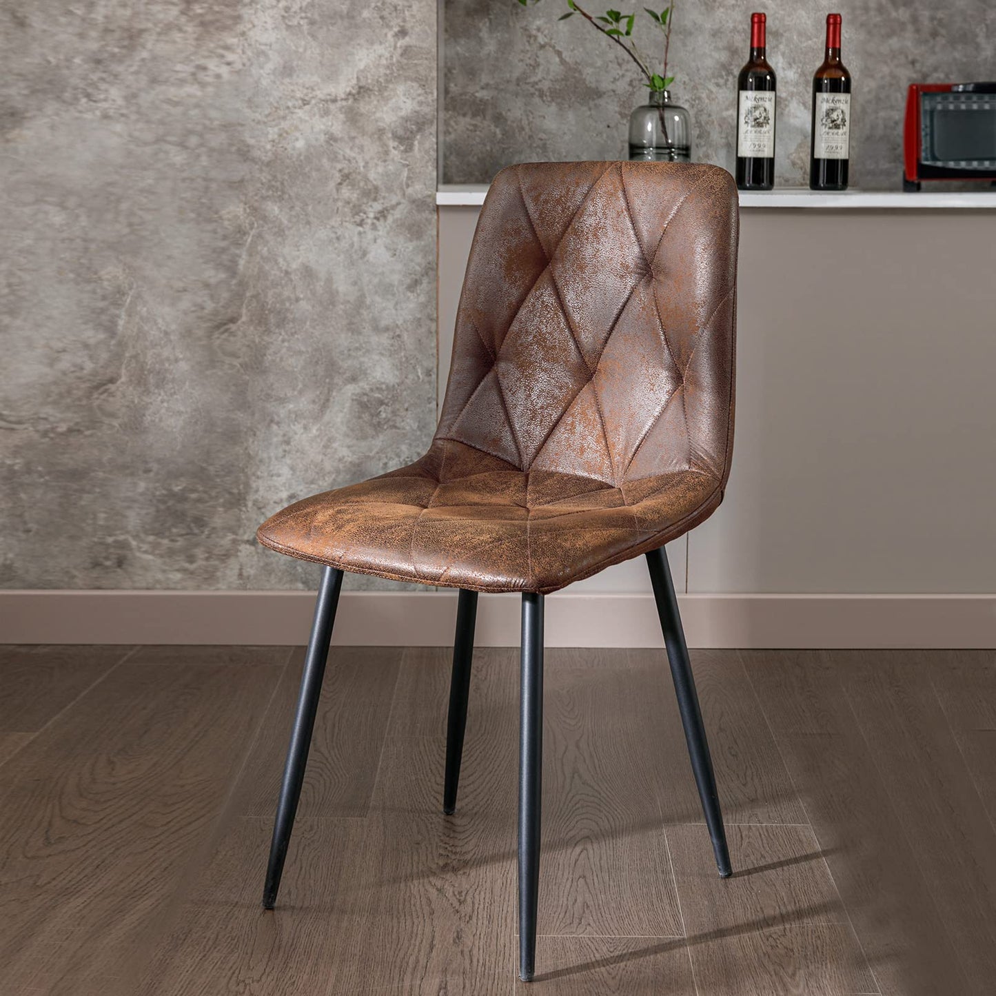 Artist Hand Set of 6 Dining Chairs for Living Room Dining Room, Vintage Faux Suede Dining Chairs Set of 6 with Upholstered Seat Solid Metal Legs
