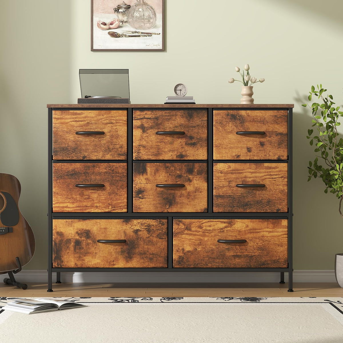 Feonase Chest of Drawers,Bedroom Dresser with 8 Fabric Drawers, Metal Frame & MDF Wood Top, Adjustable Feet, Storage Organizer Unit for Bedroom
