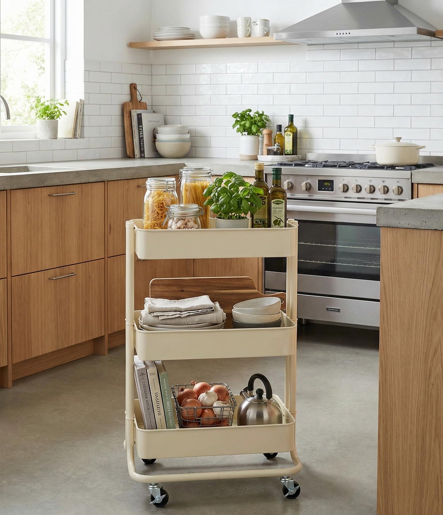 ASPECT 3-Tier Storage Rolling Cart, Vanilla, 43x35x78.5cm