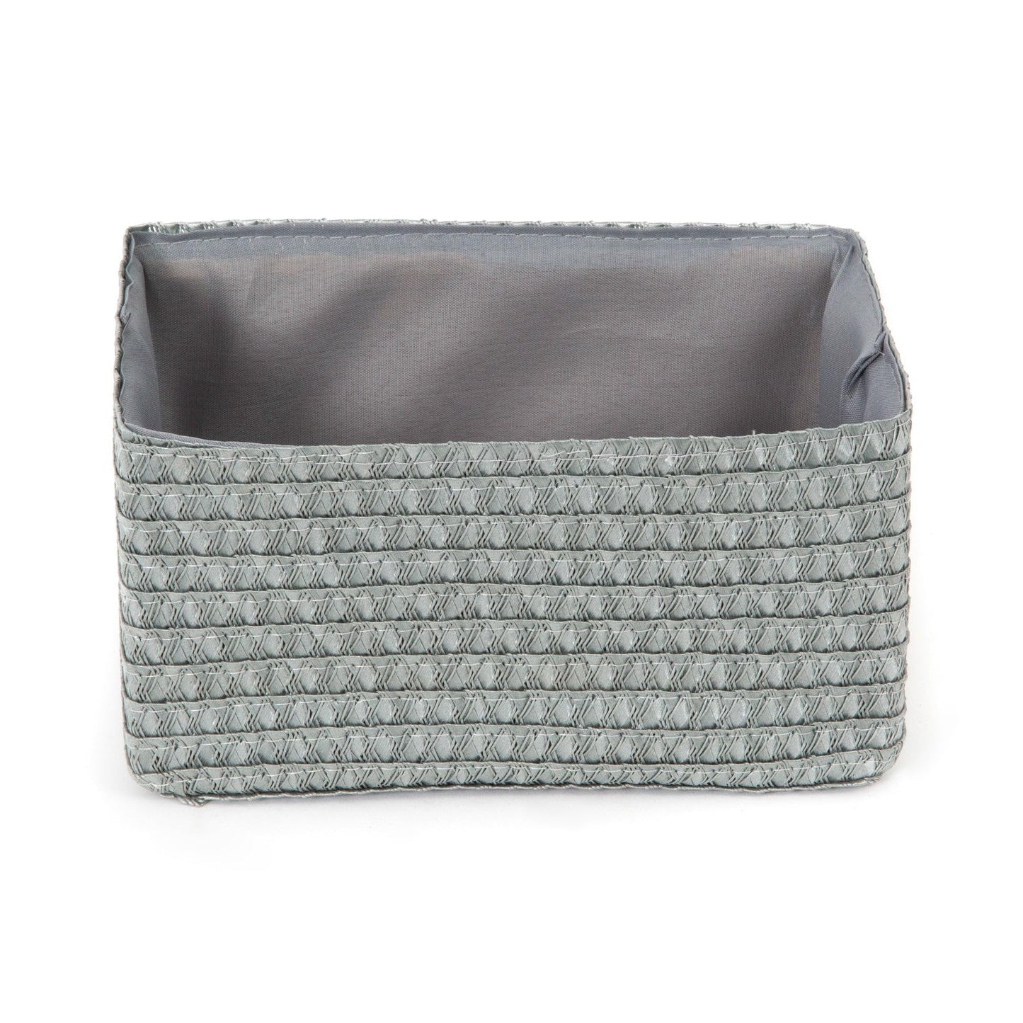 Compactor Rectangle Storage Basket with Pull Handle, Woven Storage Box Reinforced with Cardboard, For Cupboard, Desk and Shelf Storage
