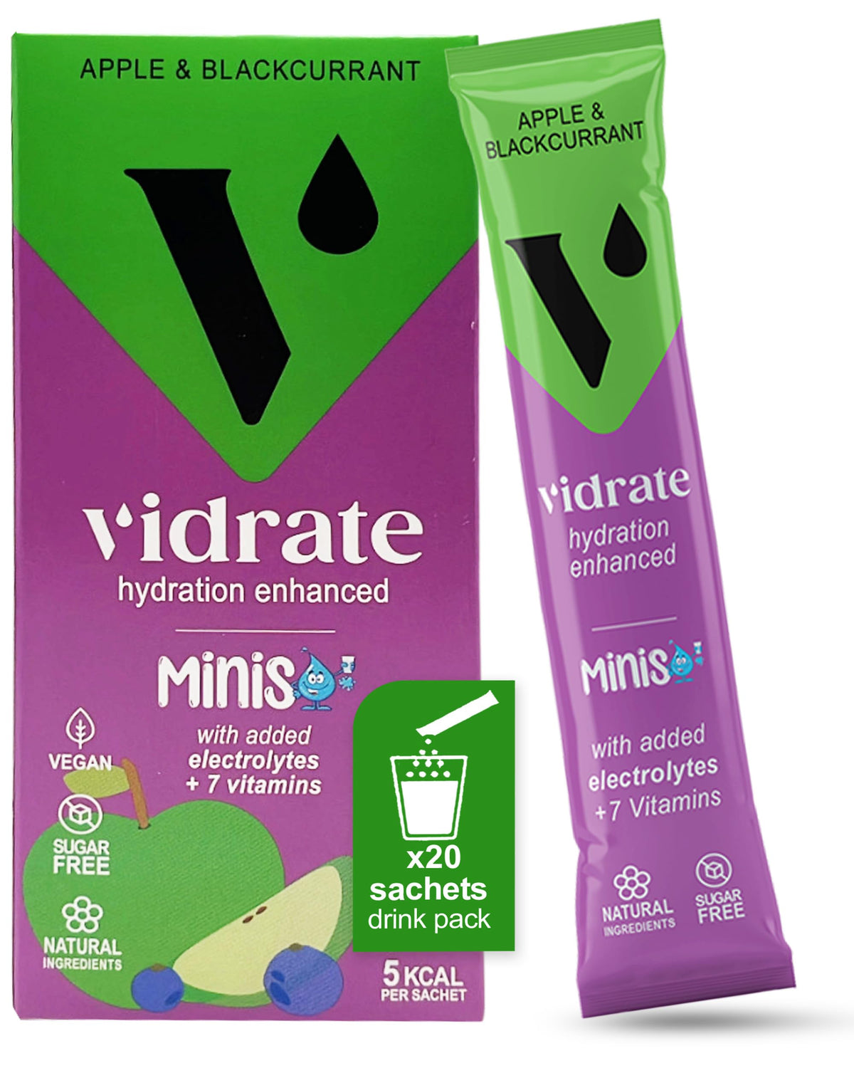 Vidrate Electrolytes Powder Minis - Hydration Sachets with Vitamins & Electrolytes For Kids - Zero Sugar Hydration Powder No Artificial Sweeteners &
