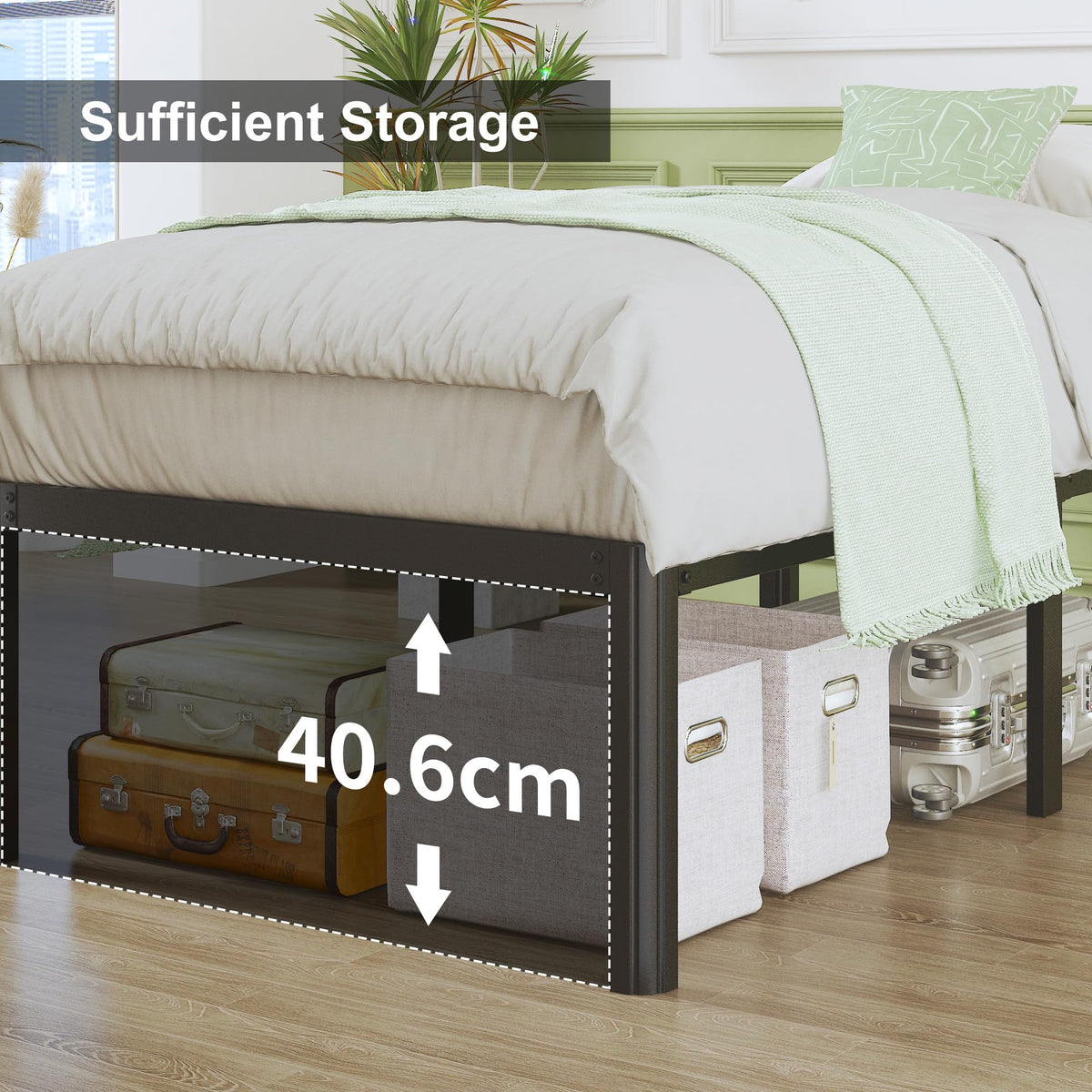 Lutown-Teen High Small Single Bed Frames 2ft6 with Rounded Corner Legs, Heavy Duty Metal Small Single Bed Frame 46 cm High, Noise Free, Easy Assembly