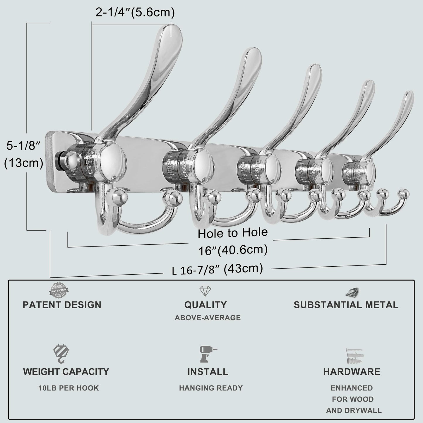 Dseap Coat Rack Wall Mount, Heavy Duty 2.5mm Base vs Flimsy 1mm, Double-Thick Solid Anti-Snap Hooks