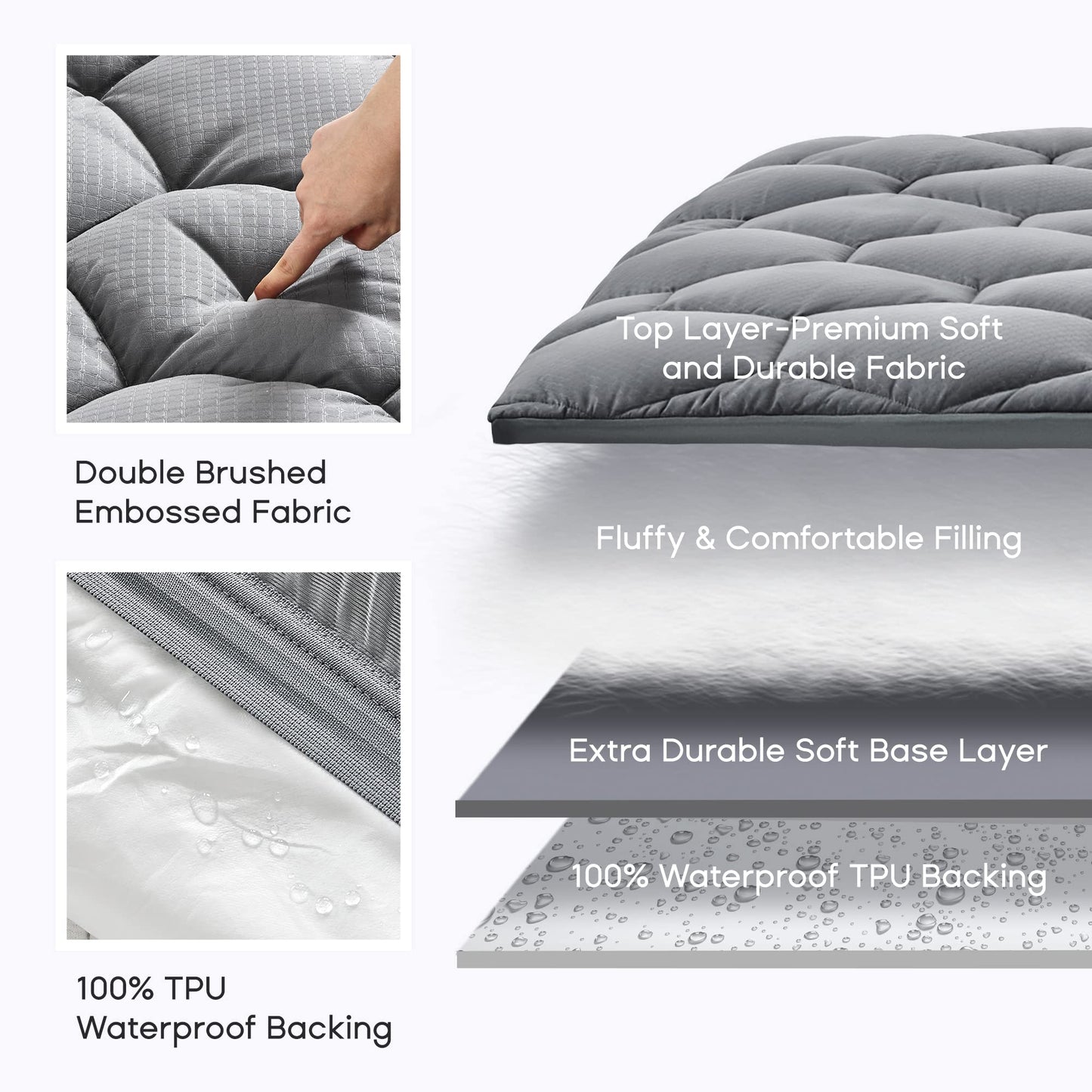SONIVE Waterproof Mattress Topper Soft Bed Topper Breathable Thick Fitted Deep Mattress Protector Filling Pad with with Elasticized Straps for Double