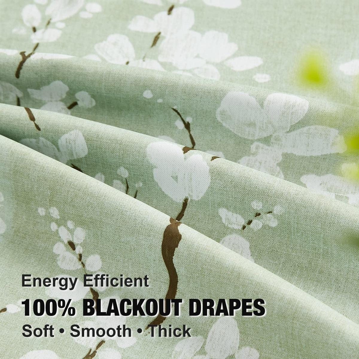 Fmfunctex Green Floral Blackout Curtains for Bedroom 54 inch Drop Eyelet Curtains for Living Room Nursary Blossom Thermal Insulated Window Curtain