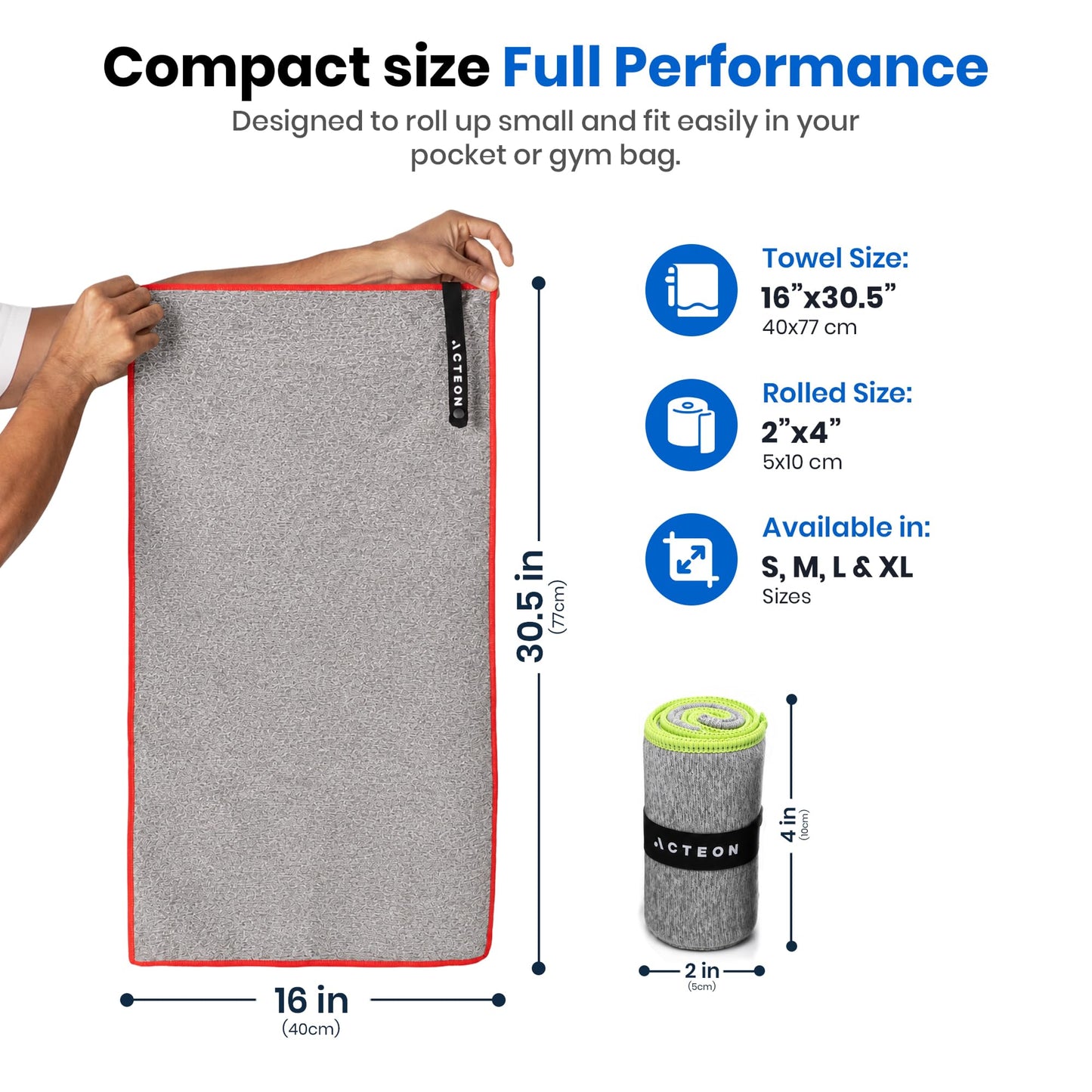 Acteon Microfiber Quick Dry Gym Towel, Silver ION Odor-Free Mega Absorbent Fiber (5-Pack), Fast Drying, Men & Women Small Workout Gear for Body Sweat