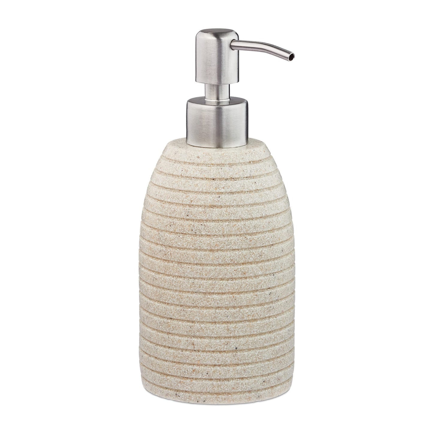 Relaxdays Soap Dispenser, 300 ml, Refillable, Bathroom, for Lotions & Shower Gel, Stainless Steel Pump, Beige, Polyresin, 18 x 8 x 8 cm