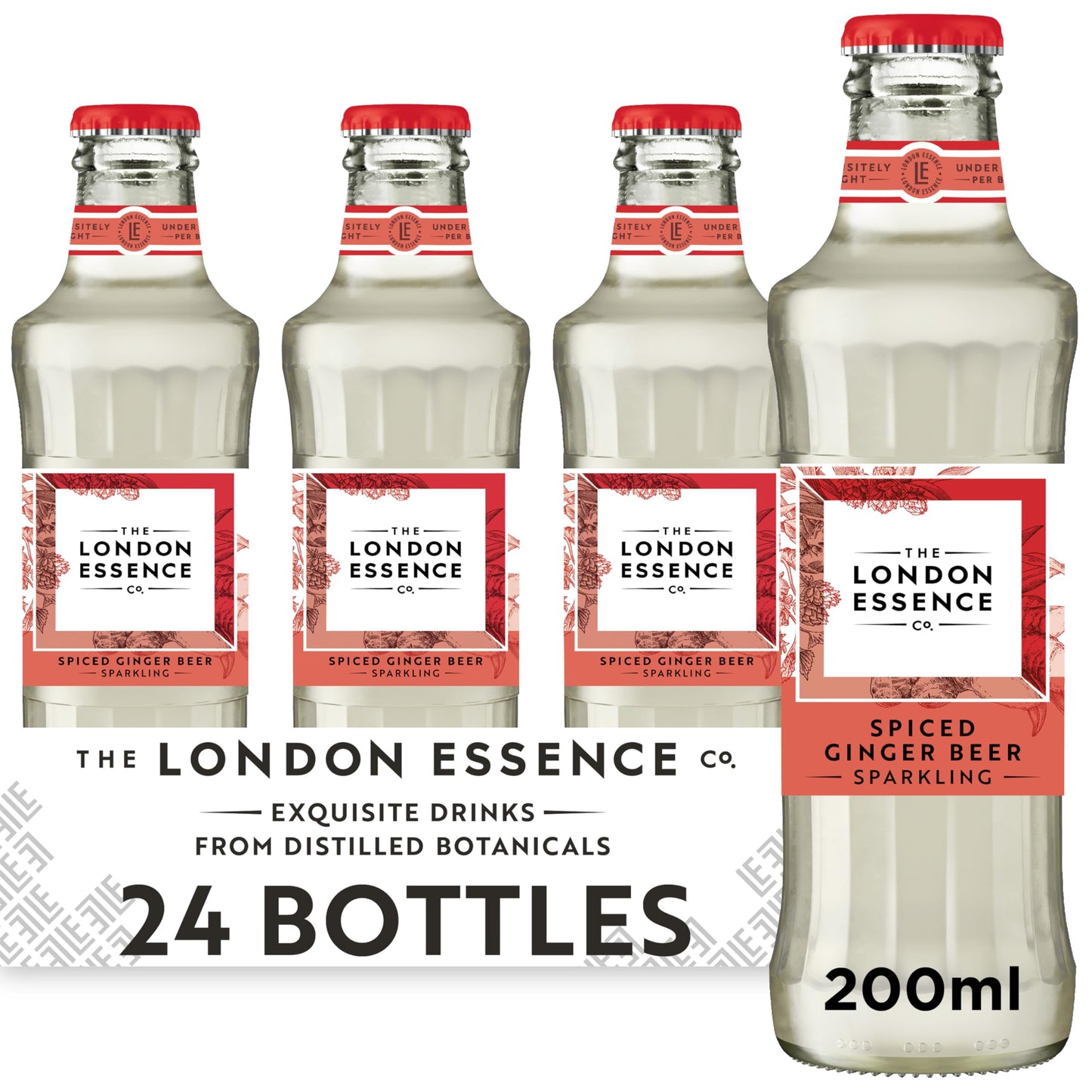 The London Essence Co. Ginger Beer, Premium Cocktail Mixer, 200ml, Pack of 24 bottles, No Artificial Colours Preservatives or flavours, Low Calorie