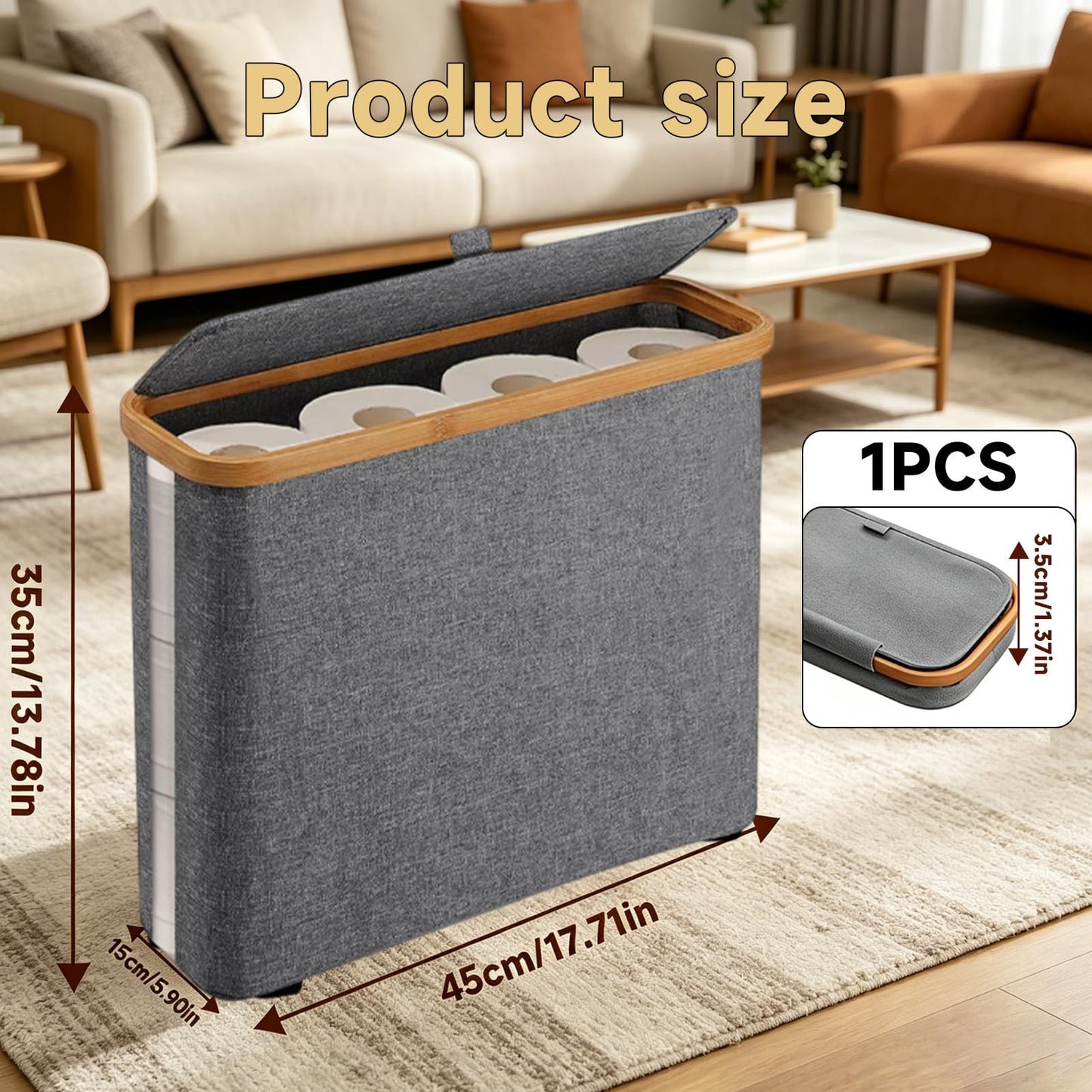 Toilet Roll Storage Box with Lid, Toilet Roll Basket, Storage Basket