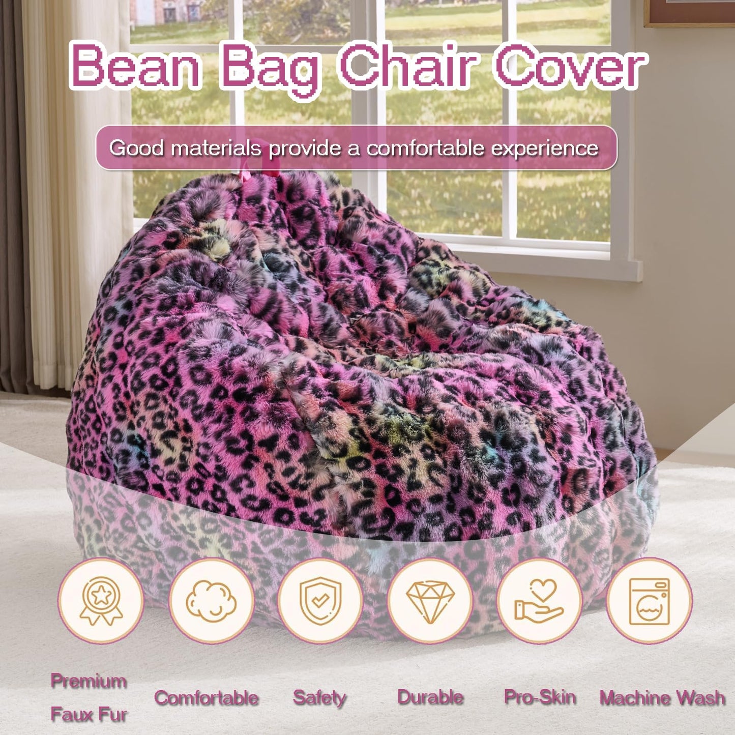 Fluffy Faux Rabbit Fur Bean Bag Chair Cover(No Filler),Cozy Shaggy Bubble Stuffed Animal Storage Large Bean Bag Cover for Bedroom Living Room,Fuzzy