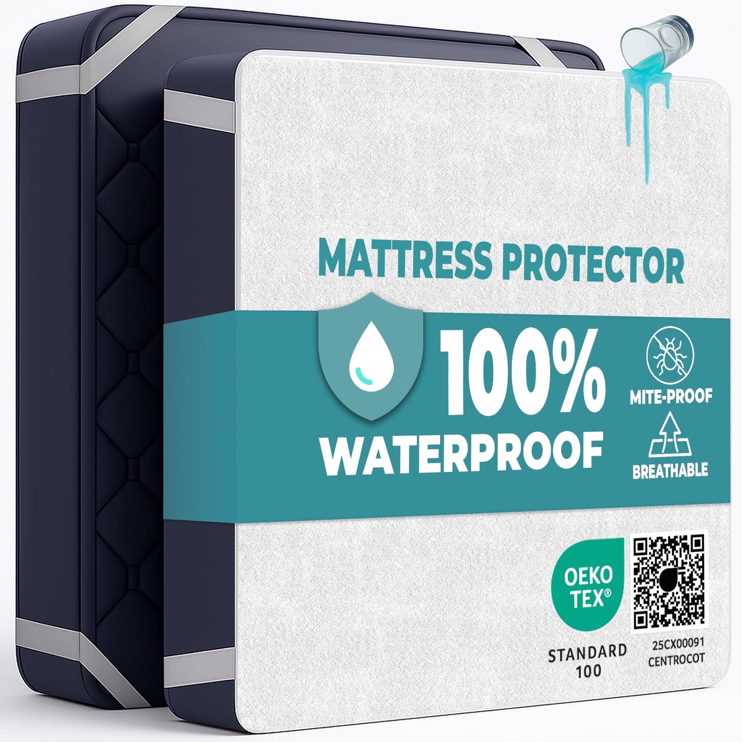 Super King Size Mattress Protector Waterproof for Bed 180x200 cm (Pack of 2) Premium Cotton Terry Bed Cover with Corner Straps Sheet Soft and
