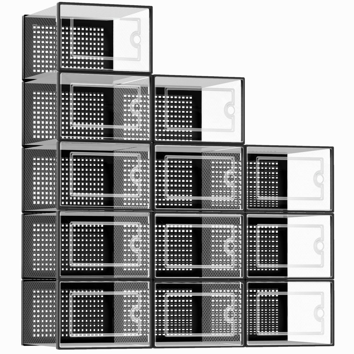 Kuject Large Shoe Boxes, Clear Stackable Shoes Storage Organiser, Fit Size 12, Plastic Sneakers Containers, Great Substitute for Shoe Rack, Space