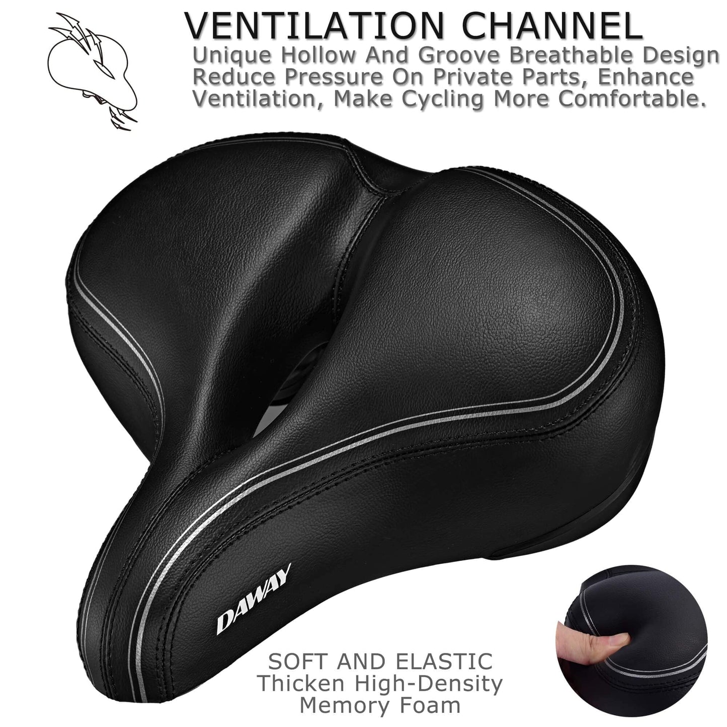 DAWAY C30i Comfortable Oversized Bike Seat - Memory Foam Padded Exercise Bicycle Saddle for Peloton, Stationary, Mountain, Road Bikes - Extra Wide