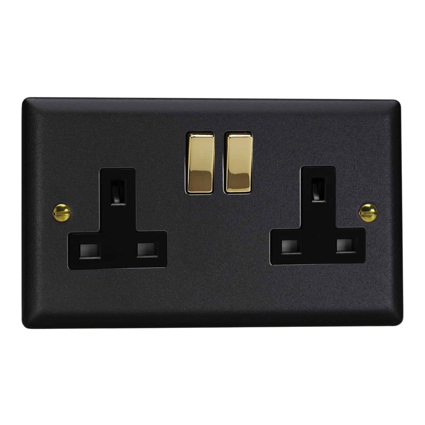 Varilight Double Switched Socket - Vogue Matt Black With Polished Brass/Black Insert