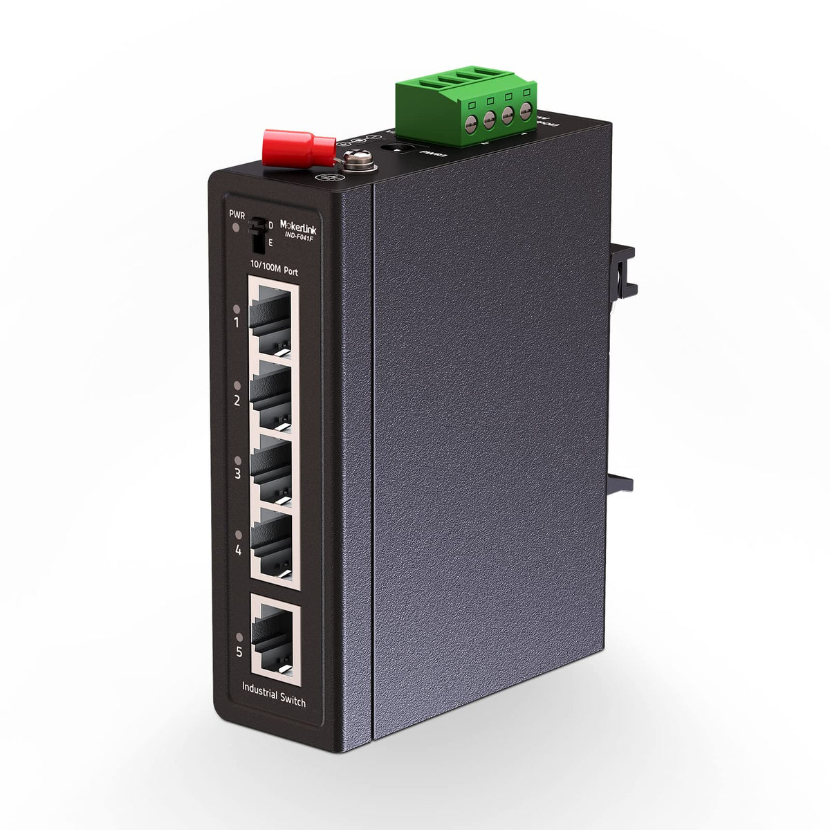 MokerLink 5 Port Industrial Din Rail Network Switch, 4 Ports and 1 Uplink, 10/100Mbps Fast Ethernet, Metal Mini Size, DIN-Rail & Wall Mount Included