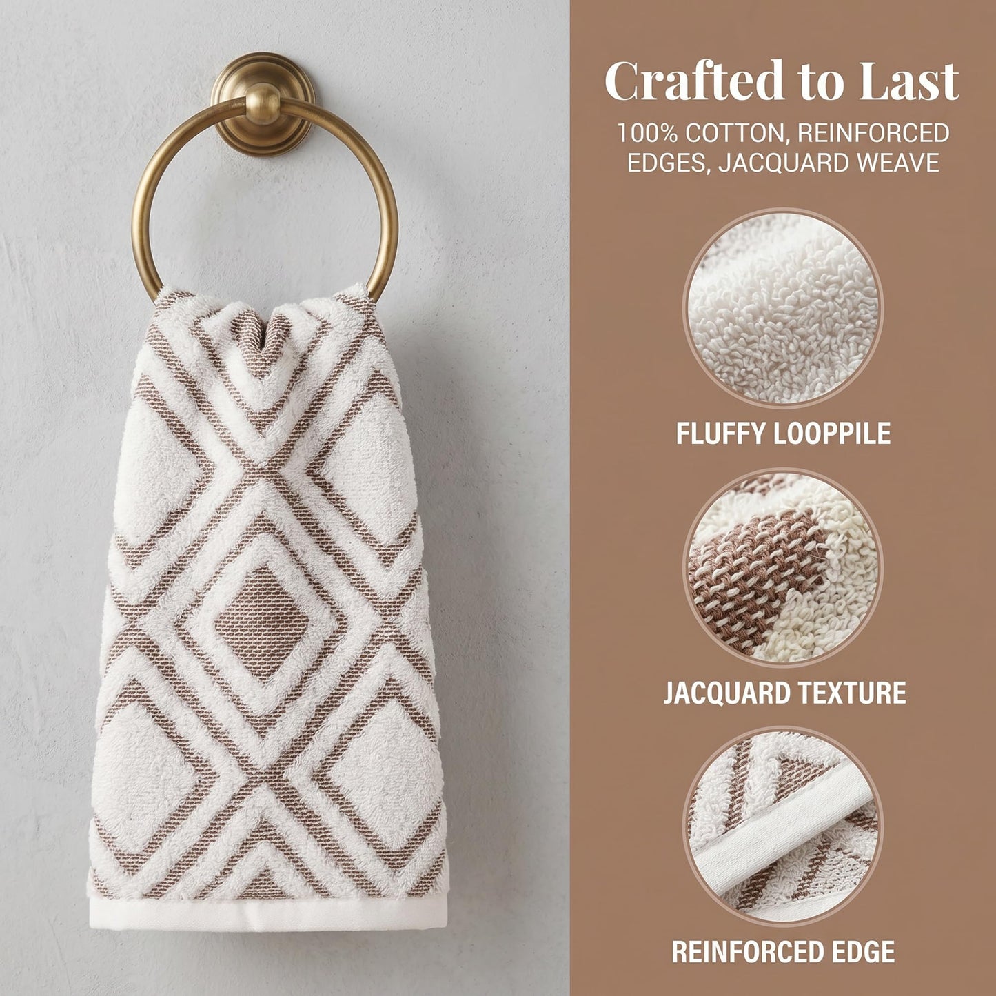 HMETOL Geometric Pattern Cotton Decorative Soft Absorbent Hand Towels