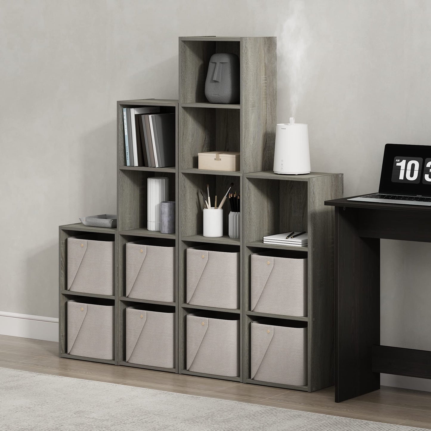 Furinno PASIR Book Shelf, 2-Tier Modern Bookshelf, Open Shelves Bookcase 9 x 12 x 21, for Living Room, Bedroom, Home Office, French Oak