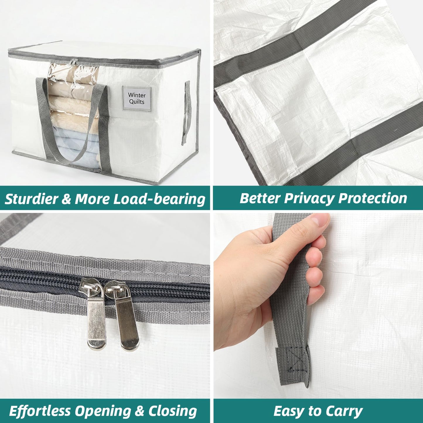 RLAVBL 90L Storage Bags with Zips 4 Pack, Heavy Duty Large Moving Bags with Handles and Label Pocket, Clear Window Packing Laundry Bags for Clothes