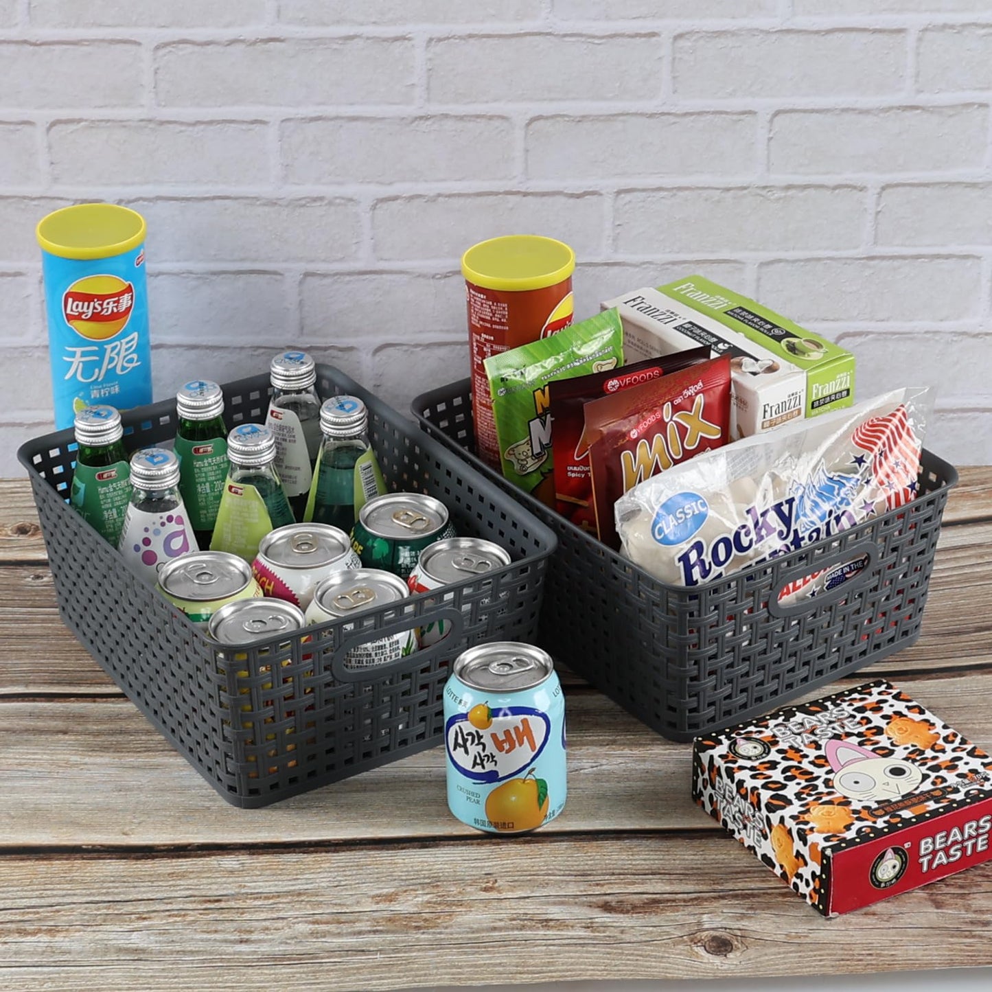 Saedy 6-Pack Plastic Woven Storage Basket, Kitchen Cupboard Storage Baskets