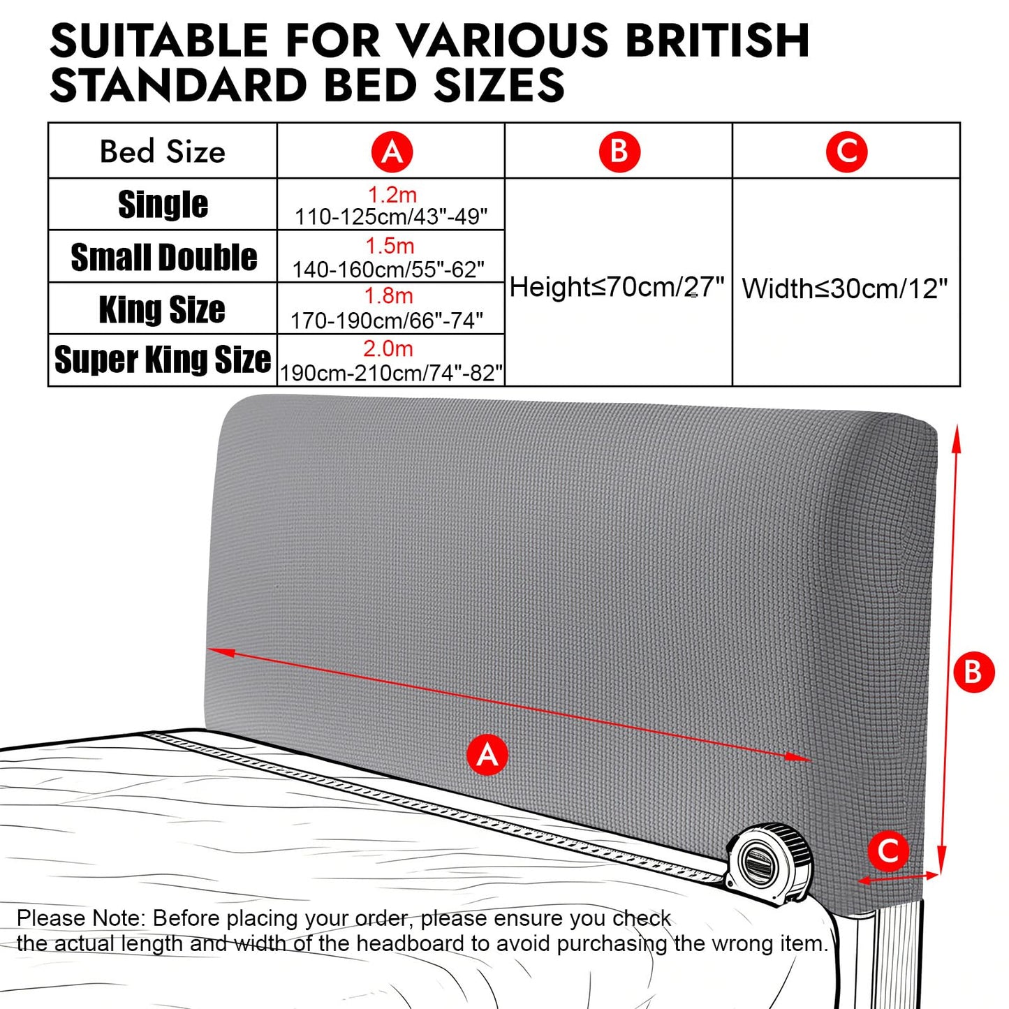 Niuoppy Bed Headboard Cover Fully Wrapped, Stretch Head Board Covers for Single Bed, Beds Headboard Protector Dustproof and Cat Scratch-proof