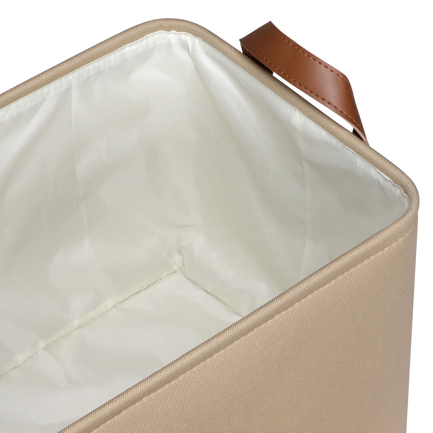 Syeeiex Storage Baskets for Shelves 4 Pack, Fabric Storage Boxes with Leather Long Handles, Foldable Storage Basket for Toys, Clothes