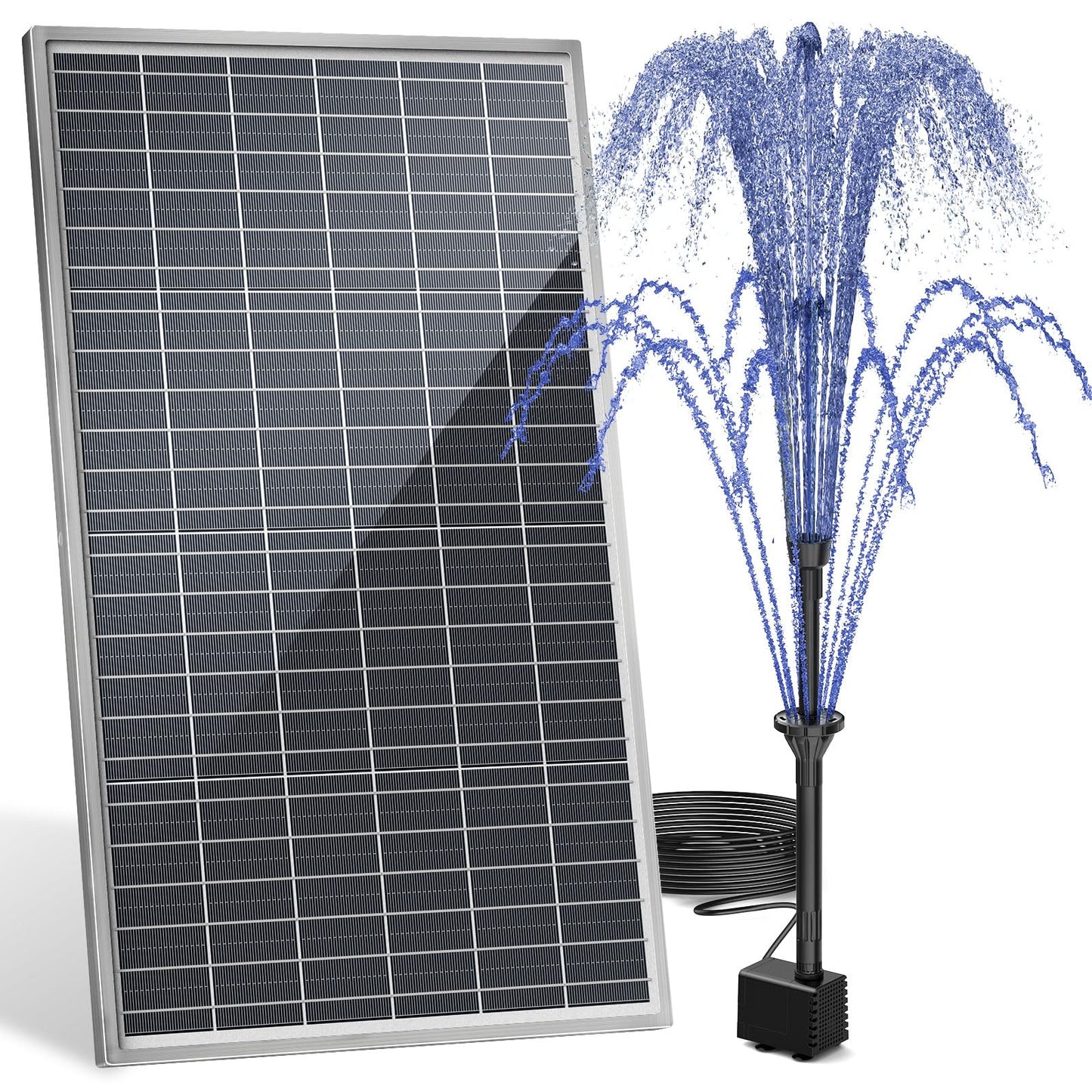 AMZtime 20W Solar Water Fountain, Upgraded solar powered water fountain for DIY Water Feature, Solar Fountain Pump with 6 Nozzles for Bird Bath, Pond,