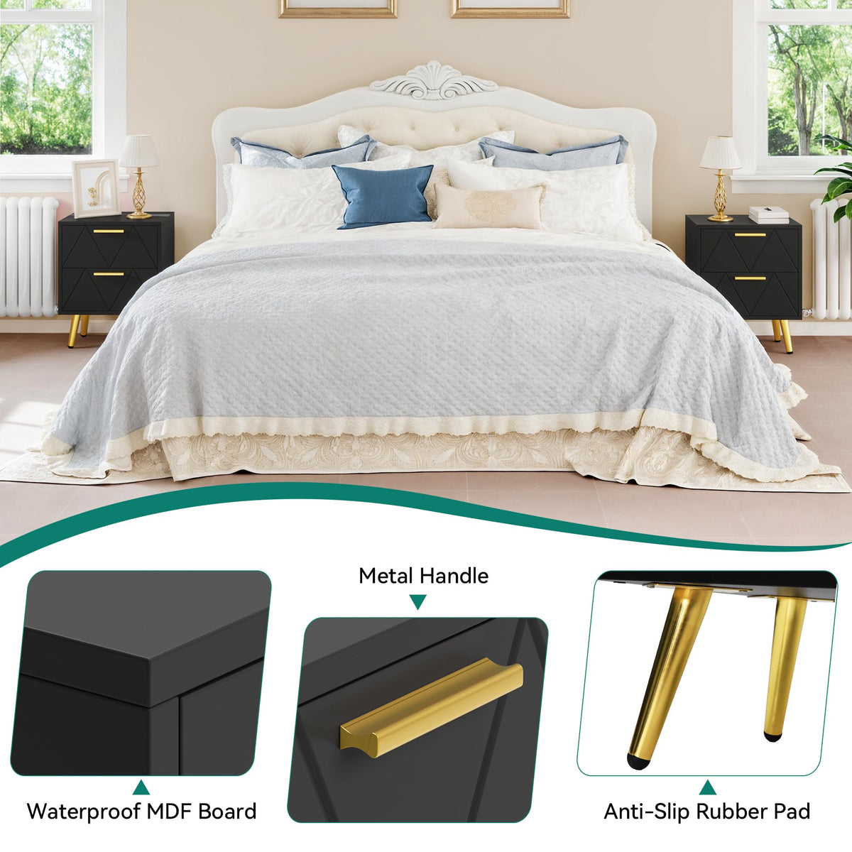 YITAHOME 2-Drawer Bedside Table Set of 2, Small Bedside Storage Cabinet with Storage, Nightstand End Table for Living Room Bedroom Office