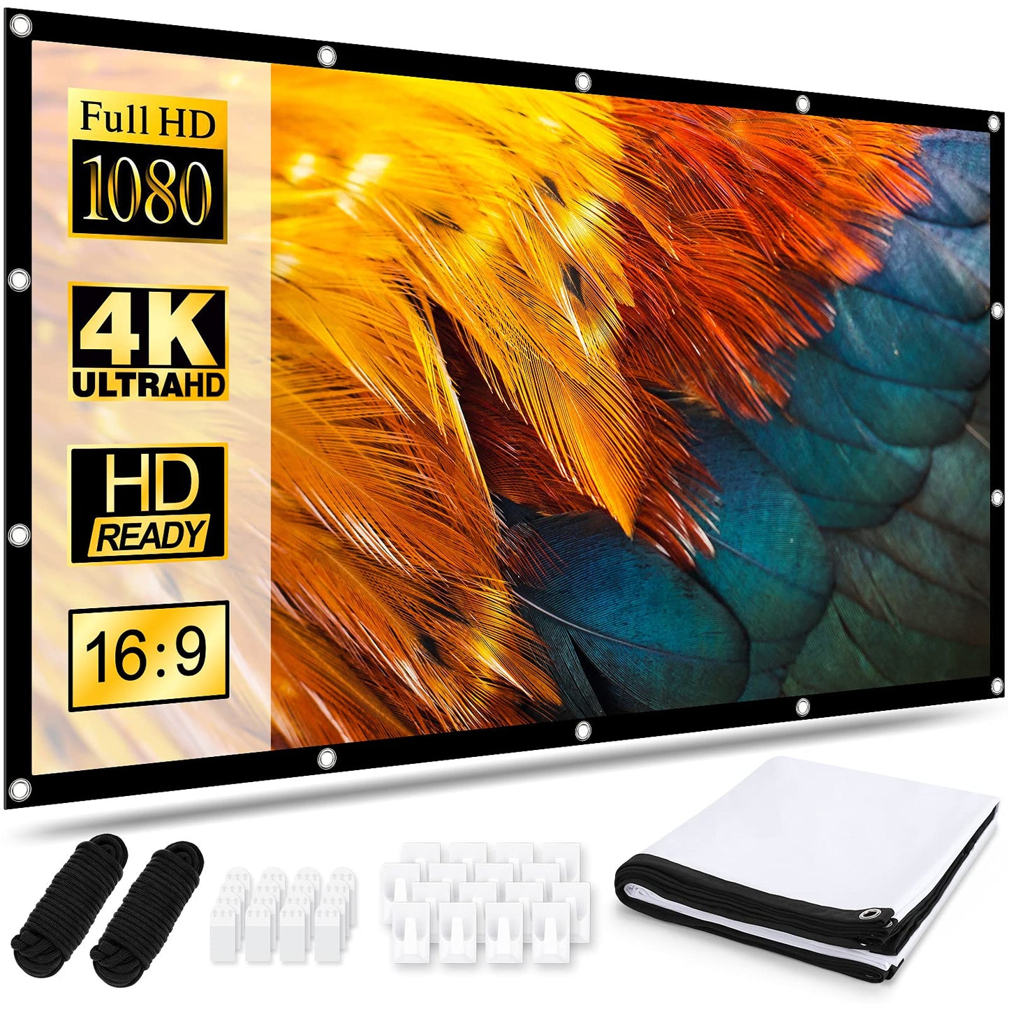 Projector Screen 120 Inch, Portable Movie Screen 16:9 HD 4K Foldable Anti-Crease Projection Screen, Cinema Screen Support Double-Sided Projection for