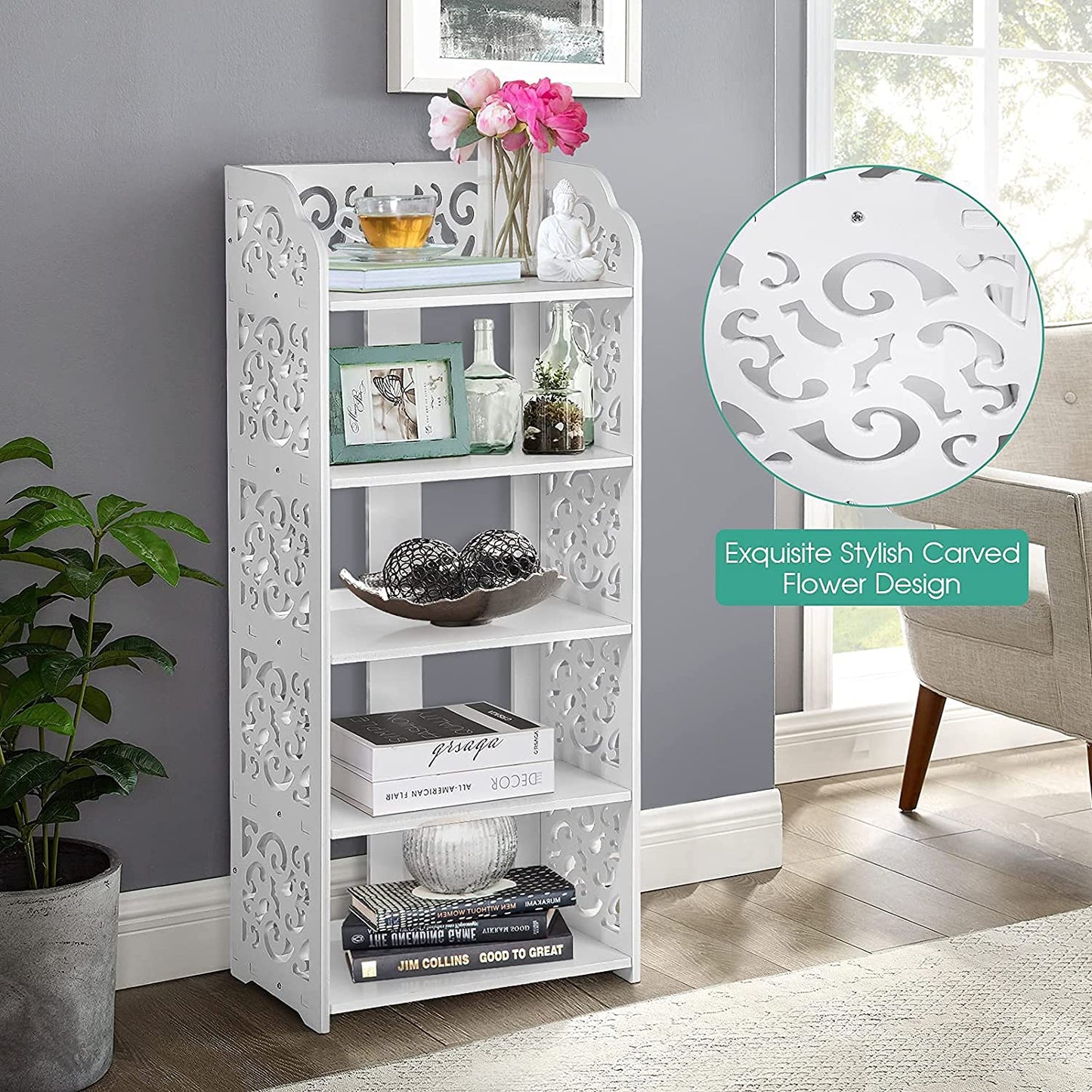 Cocoarm Modern 5-Tier Corner Shoe Rack, White, Floor Standing Cabinet, 40x23x90 cm, for Hallway Entryway Bedroom Living Room