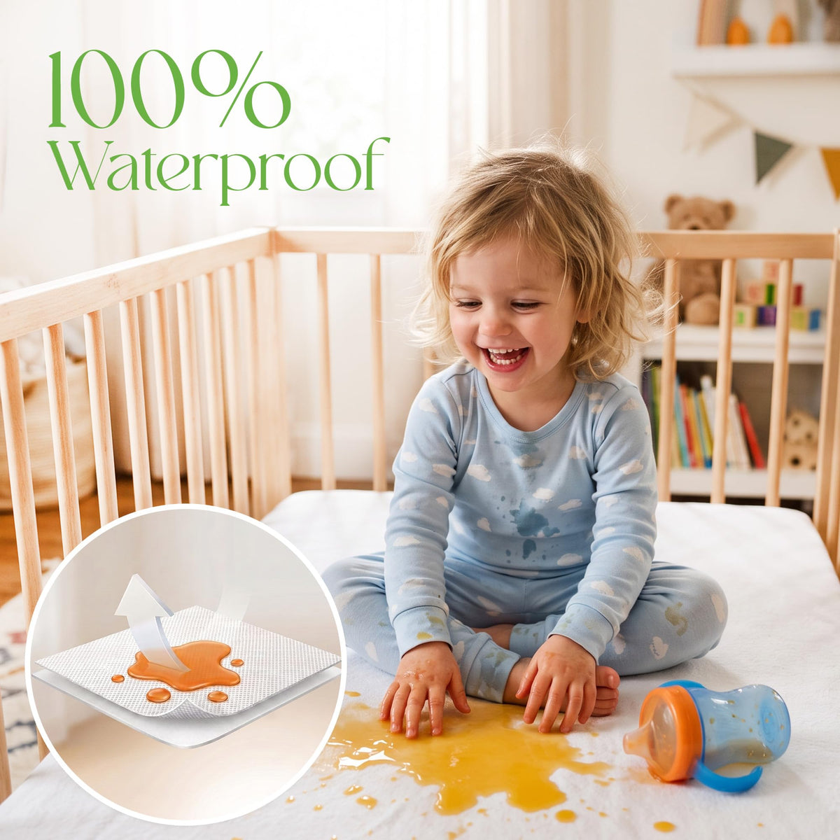 Cot Mattress Protector 60x120cm Waterproof 100% Bamboo