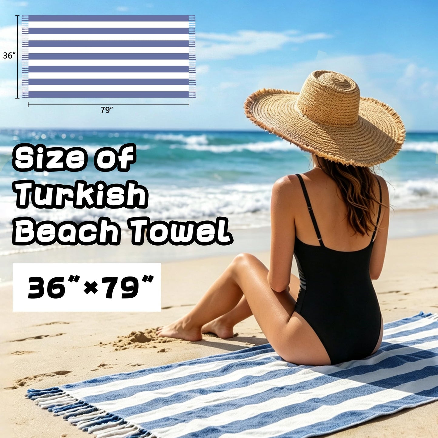 2 Pcs Turkish Beach Towel Cotton Lightweight Sand Free Blanket Quick Dry Serviette de Plage Towels for Swimming Camping Accessories Women Summer