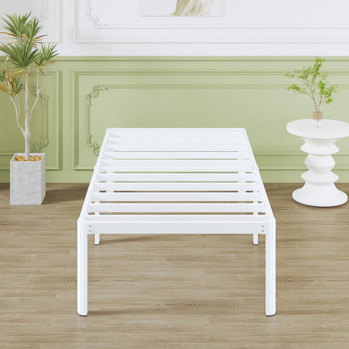 Lutown-Teen 41 cm High Small Single Bed Frame 2ft6 with Rounded Corner Legs, Heavy Duty Metal Small Single Bed Frames with Steel Slats, No Noise, Easy