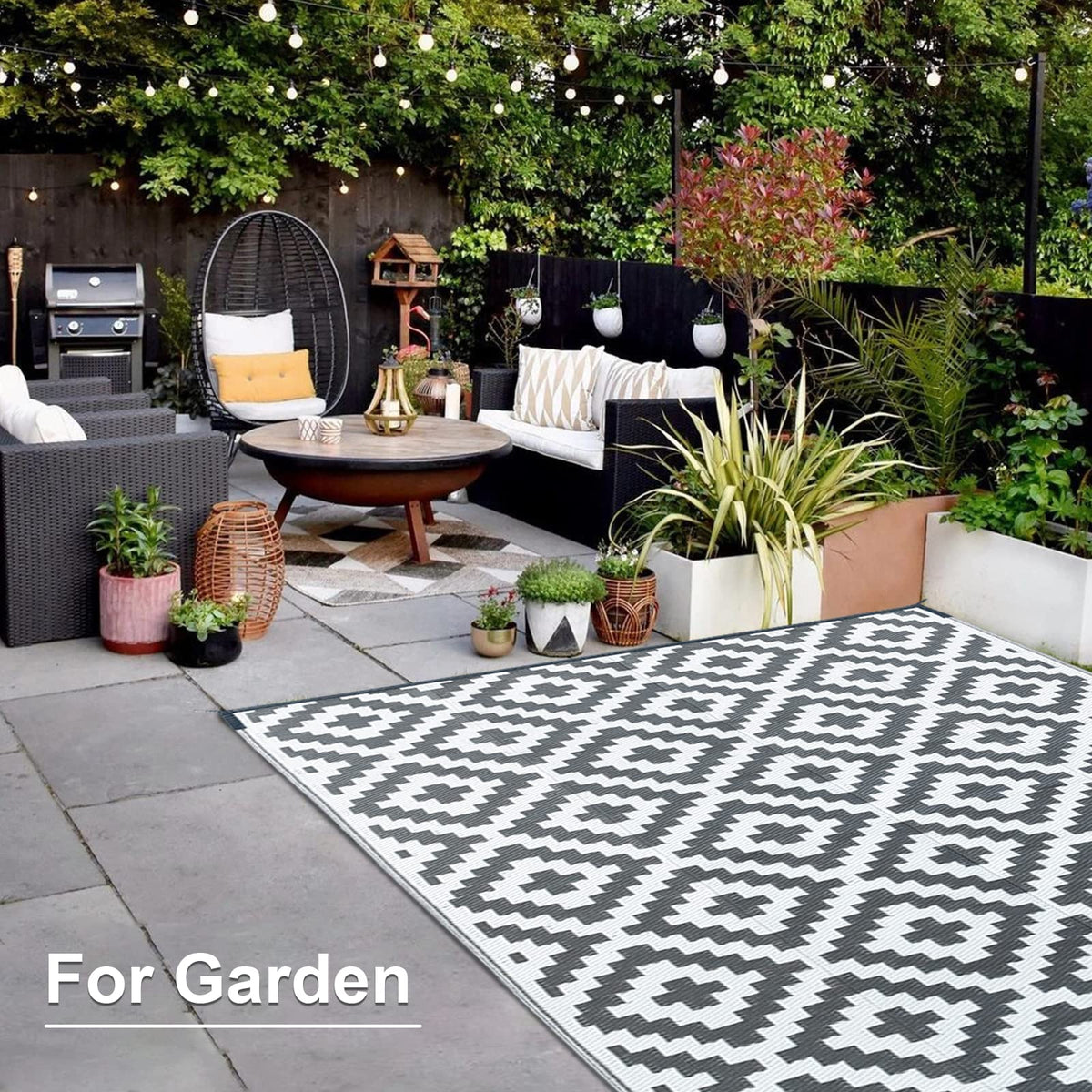 CHOSHOME Outdoor Waterproof Garden Carpet 120x180CM Lightweight Camping UV Resistant Portable Easy Cleaning Balcony Rugs for Picnic Beach BBQ Grey