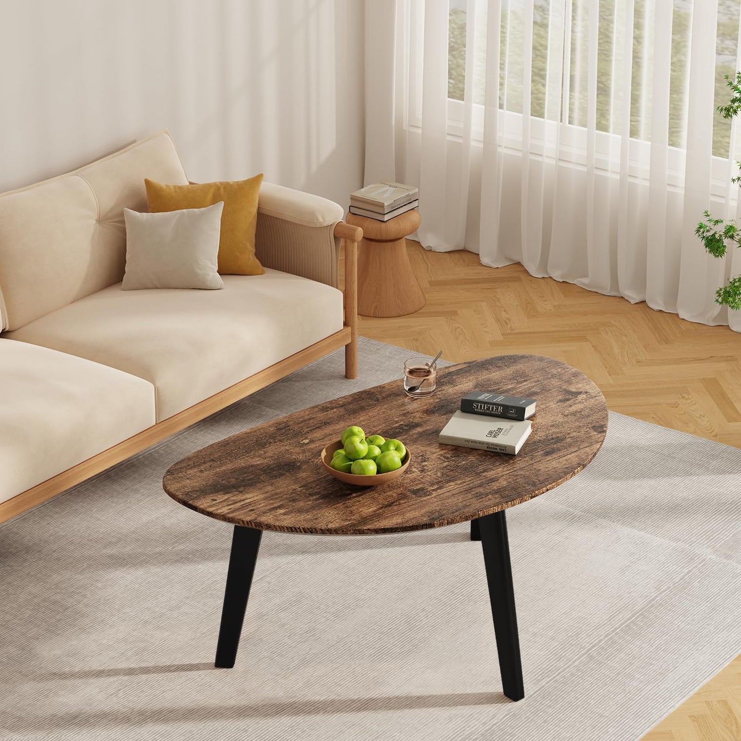 WDSHIYI Oval Coffee Table Mid Century Modern Small Wood Coffee Tables Chic Triangle Design for Home Office Farmhouse Furniture Easy Assembly