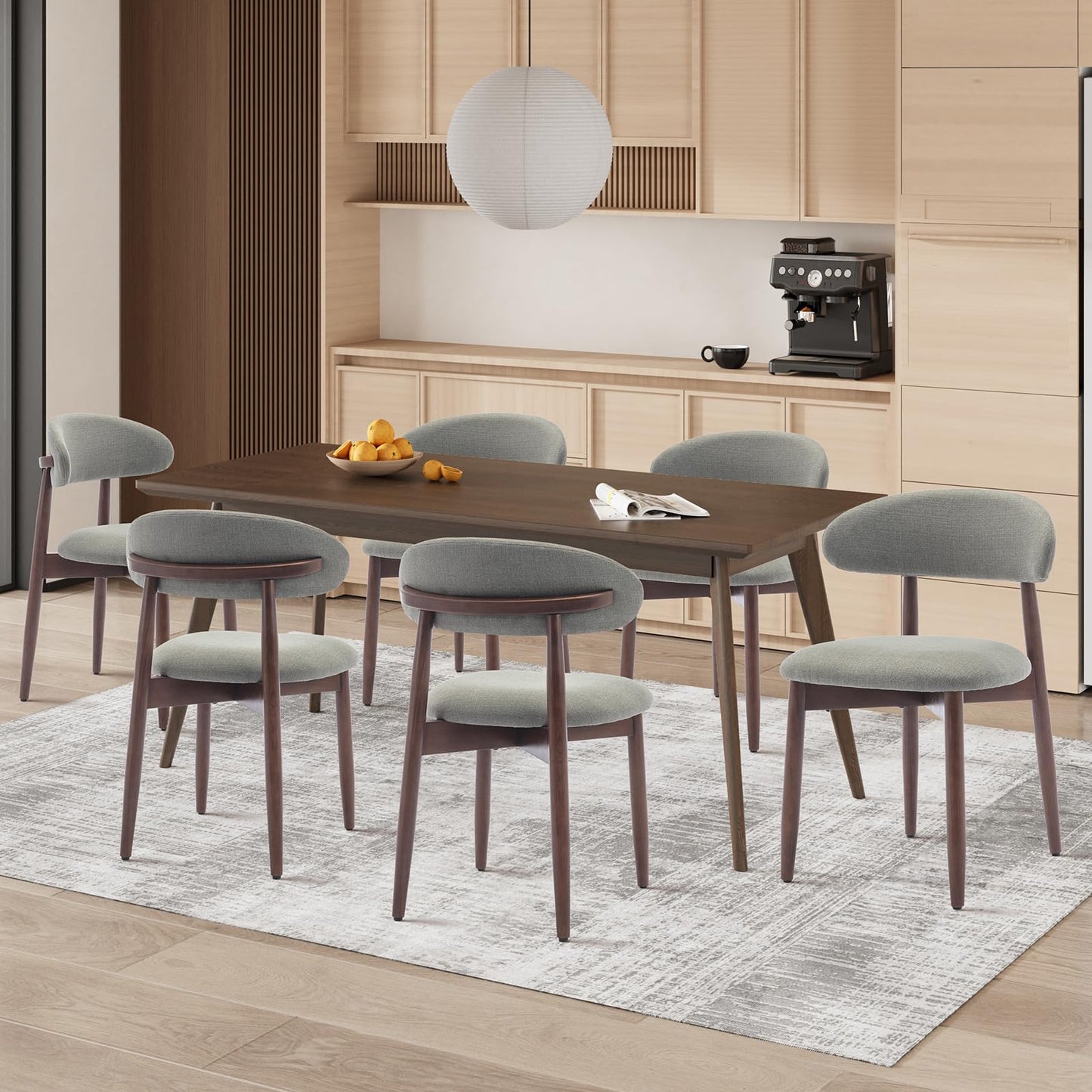 COLAMY Modern Dining Chairs Set with Wooden Legs – Upholstered Fabric Dining Room Chairs with Curved Backrest, Soft Cushion Seat