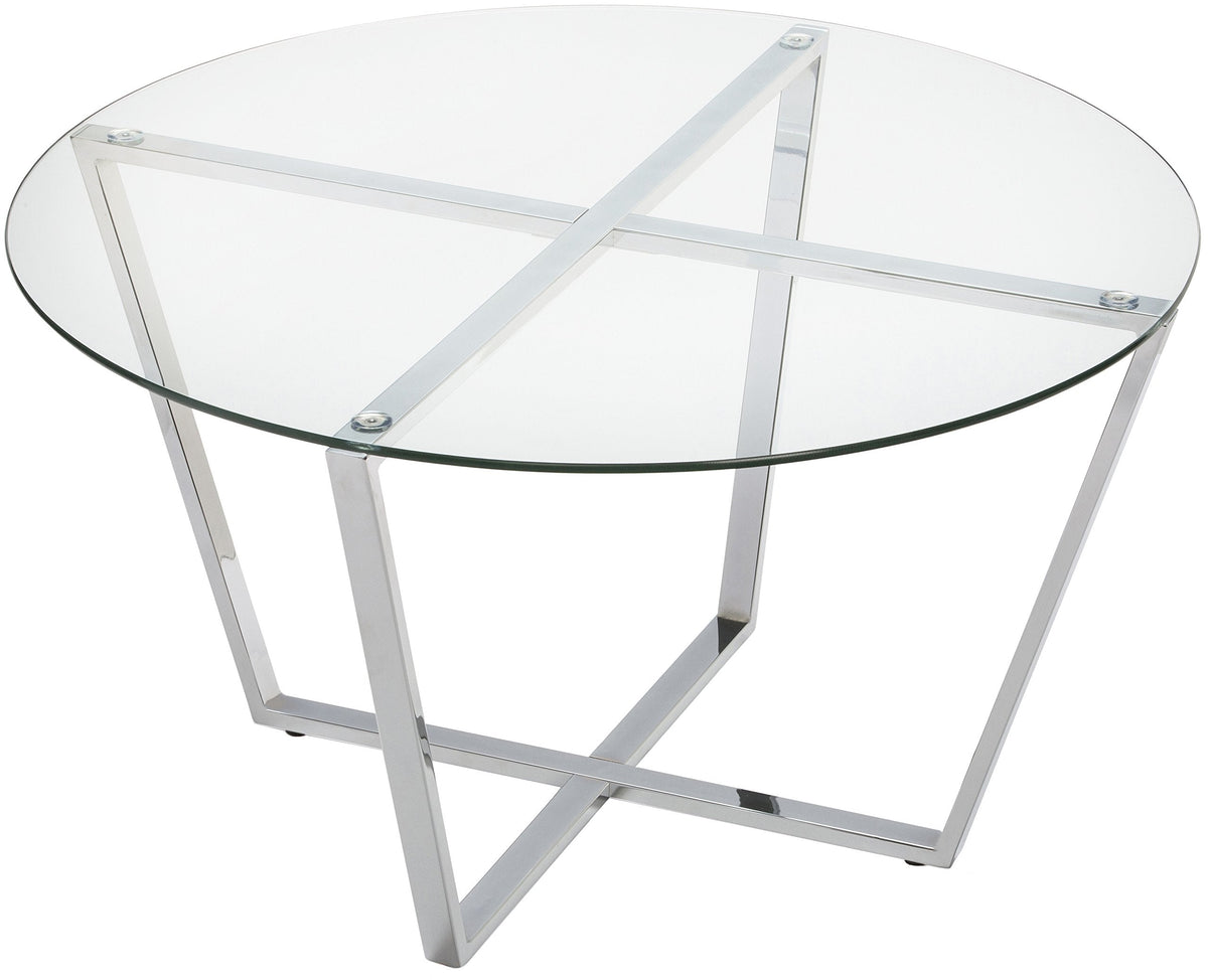 Mango Steam Round Metro Glass Coffee Table/Side Table/for Living Room & Dining Room - Clear Top/Chrome Base