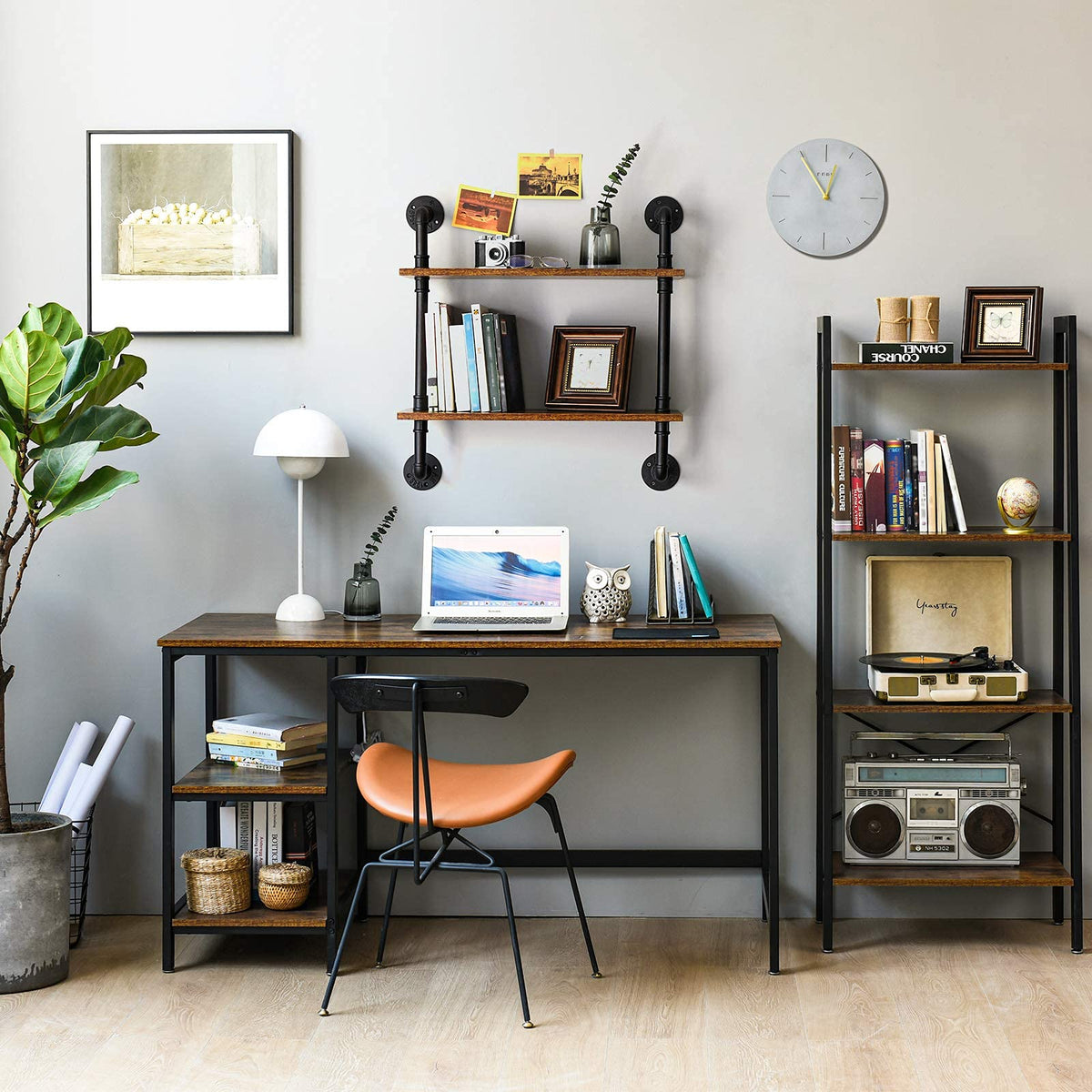 IBUYKE Pipe Floating Shelves, Wall Shelf Outdoor, 60x20x66cm, Decorative Shelving Unit for Wall, Plant Stand, Storage Organiser Shelf for Bedroom,