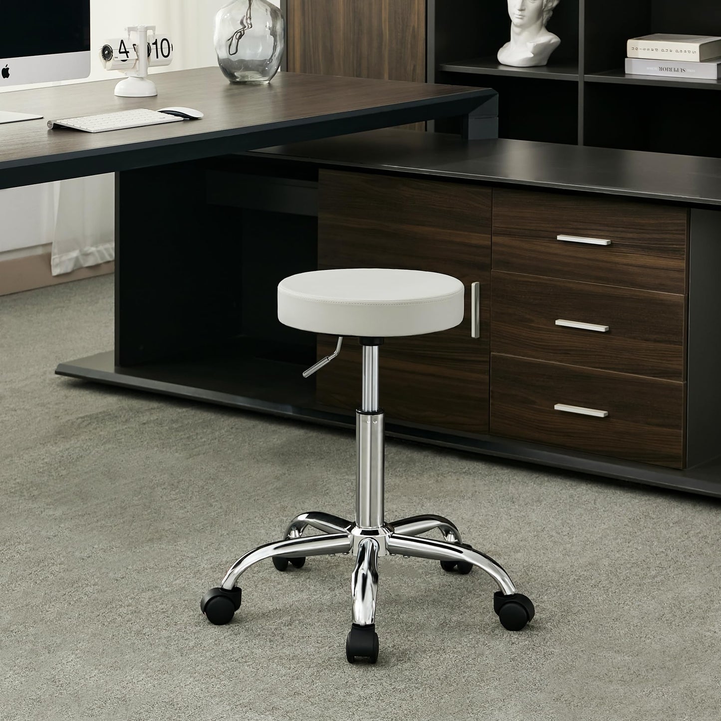 FIRAVOE Rolling Work Stool, Backless Drafting Office Chair, Swivel Height Adjustable Chair 49.5–67.6 cm