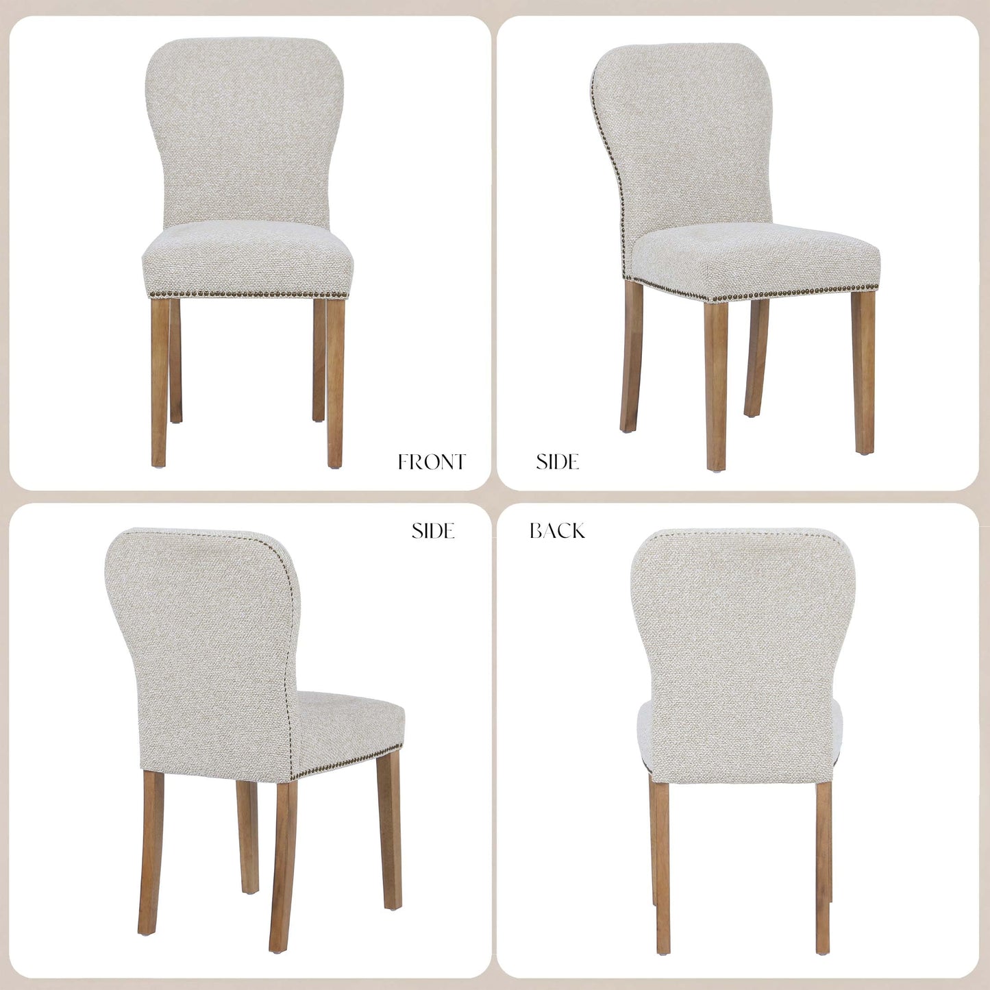 younturn Wooden Dining Chairs Set of 2, Boucle Fabric Upholstered Dining Room Chairs with Solid Wood Legs, Curved High Backrest