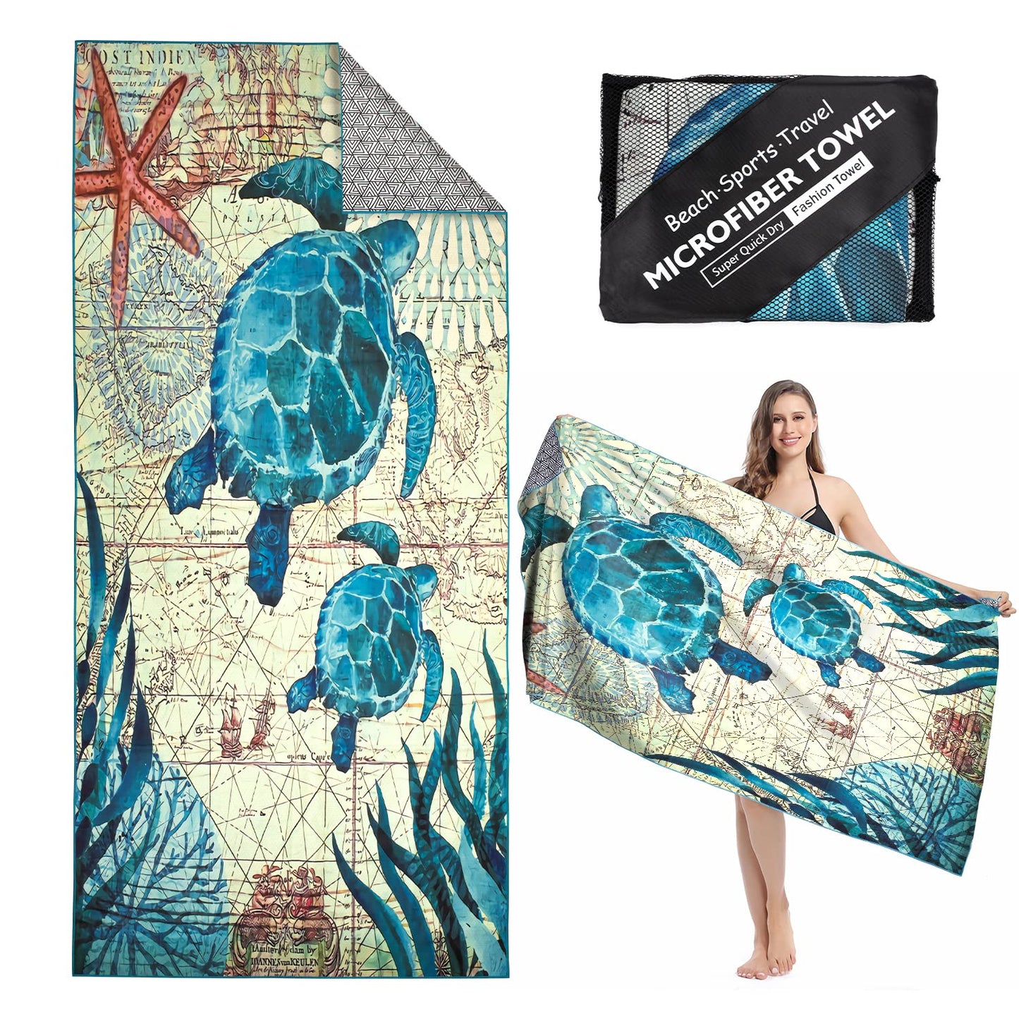Bafiwu Microfibre Beach Towel, 71"x32" Oversized Extra Large Beach Towel for Adult, Quick Dry Sand Free Travel Pool Towel for Camping Swimming Sports