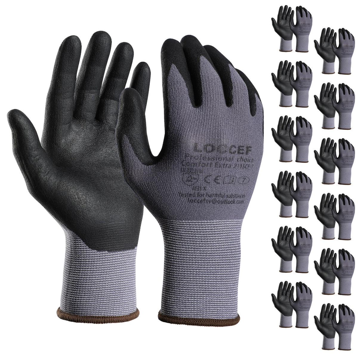 LOCCEF Safety Work Gloves MicroFoam Nitrile Coated-12 Pairs,Seamless Knit Nylon, Home Improvement,Micro-Foam Gloves (8/M, Grey-12 Pairs)