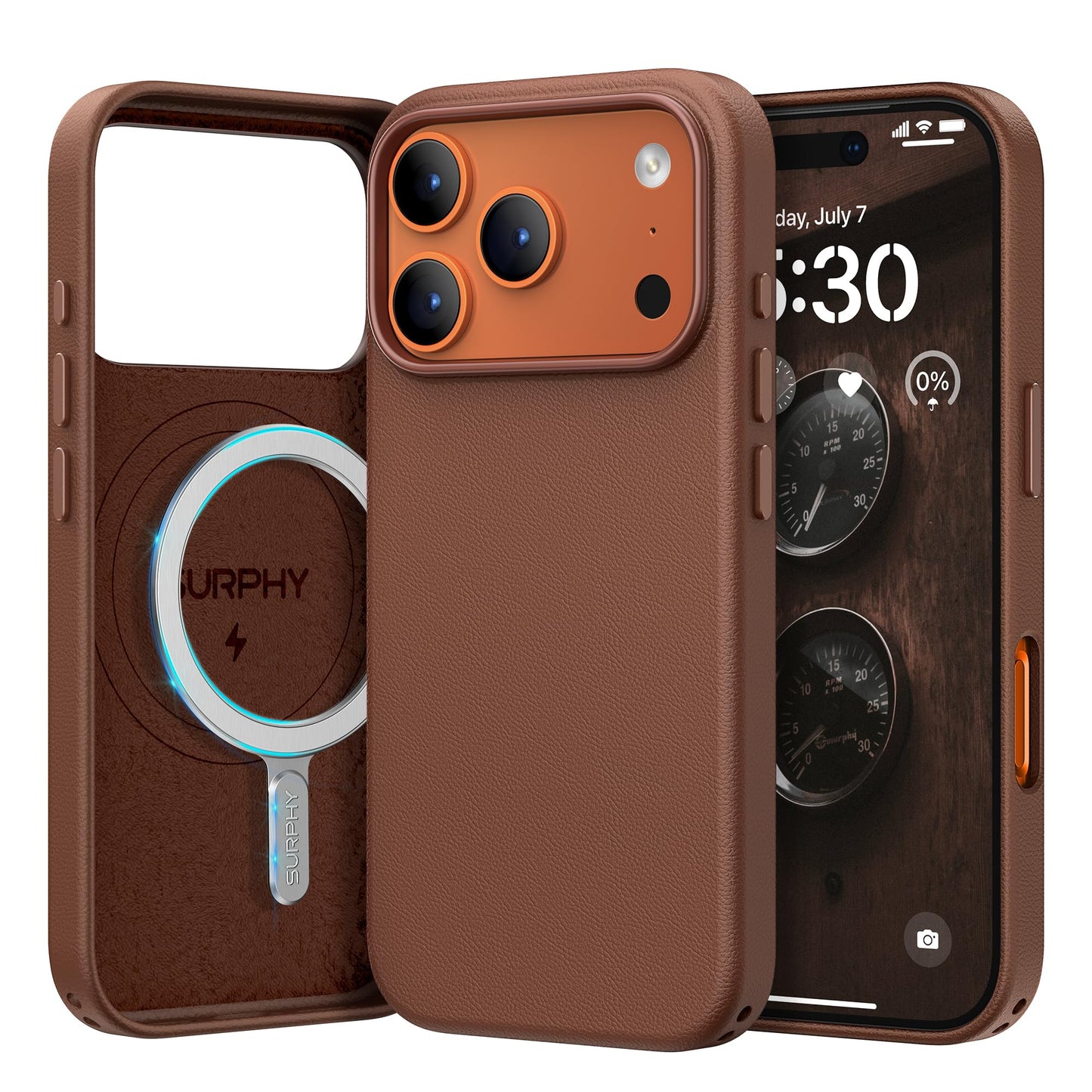 SURPHY Leather Case for iPhone 17 Pro Max Case, Premium Faux Leather [Compatible with Mag-Safe] [Metallic Buttons & Microfiber Lining] Phone Case for