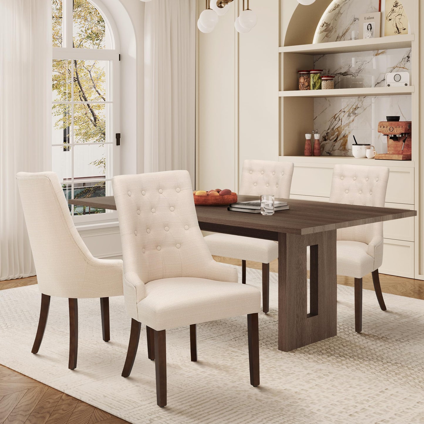 MALOL Upholstered Dining Chairs Set of 4, Wingback Dining Room Chairs with Tufted Button, High Back Kitchen Chairs with Solid Wood Legs